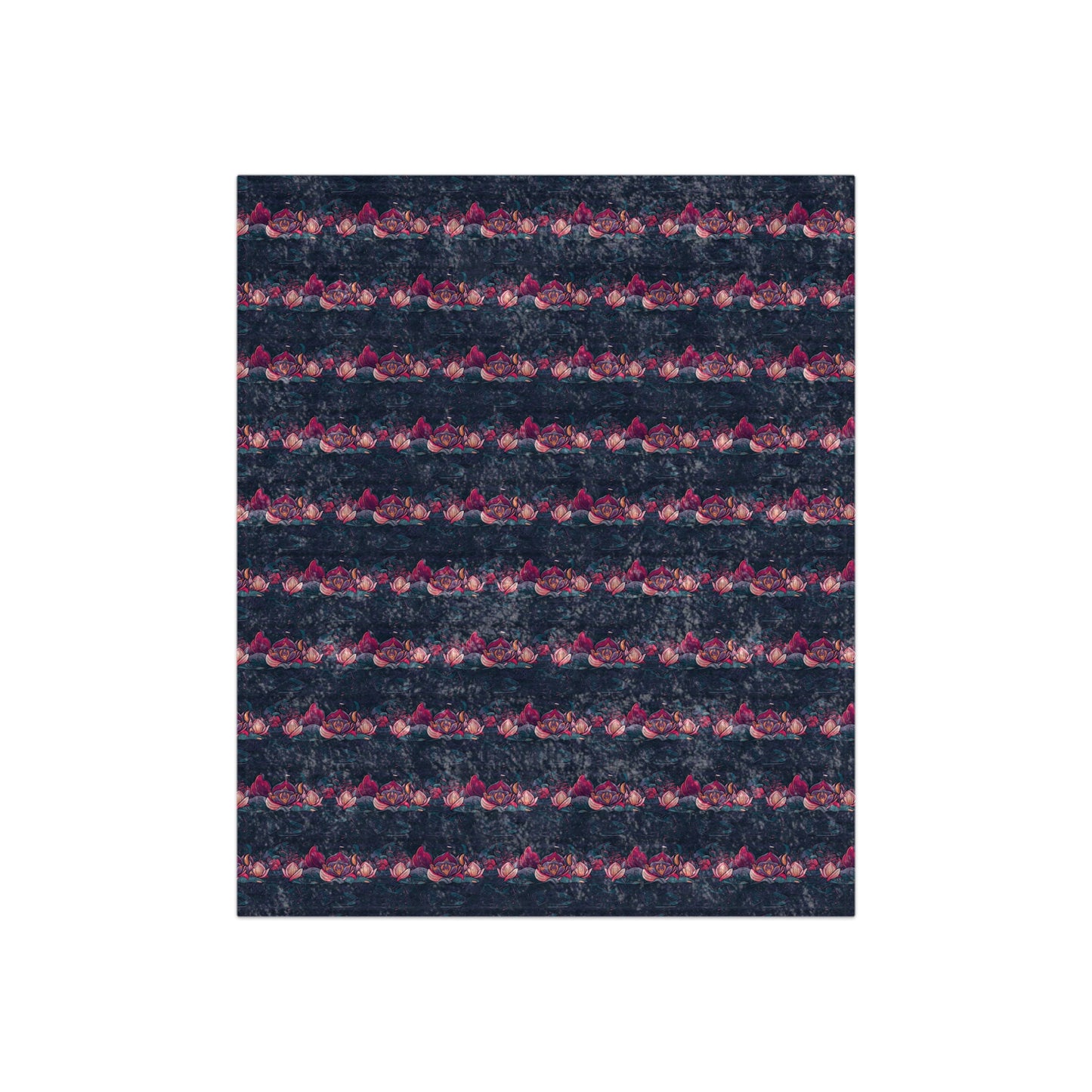 Pink Floral Stripe Crushed Velvet Blanket | Plush Throw, Dark Navy Rose Pattern