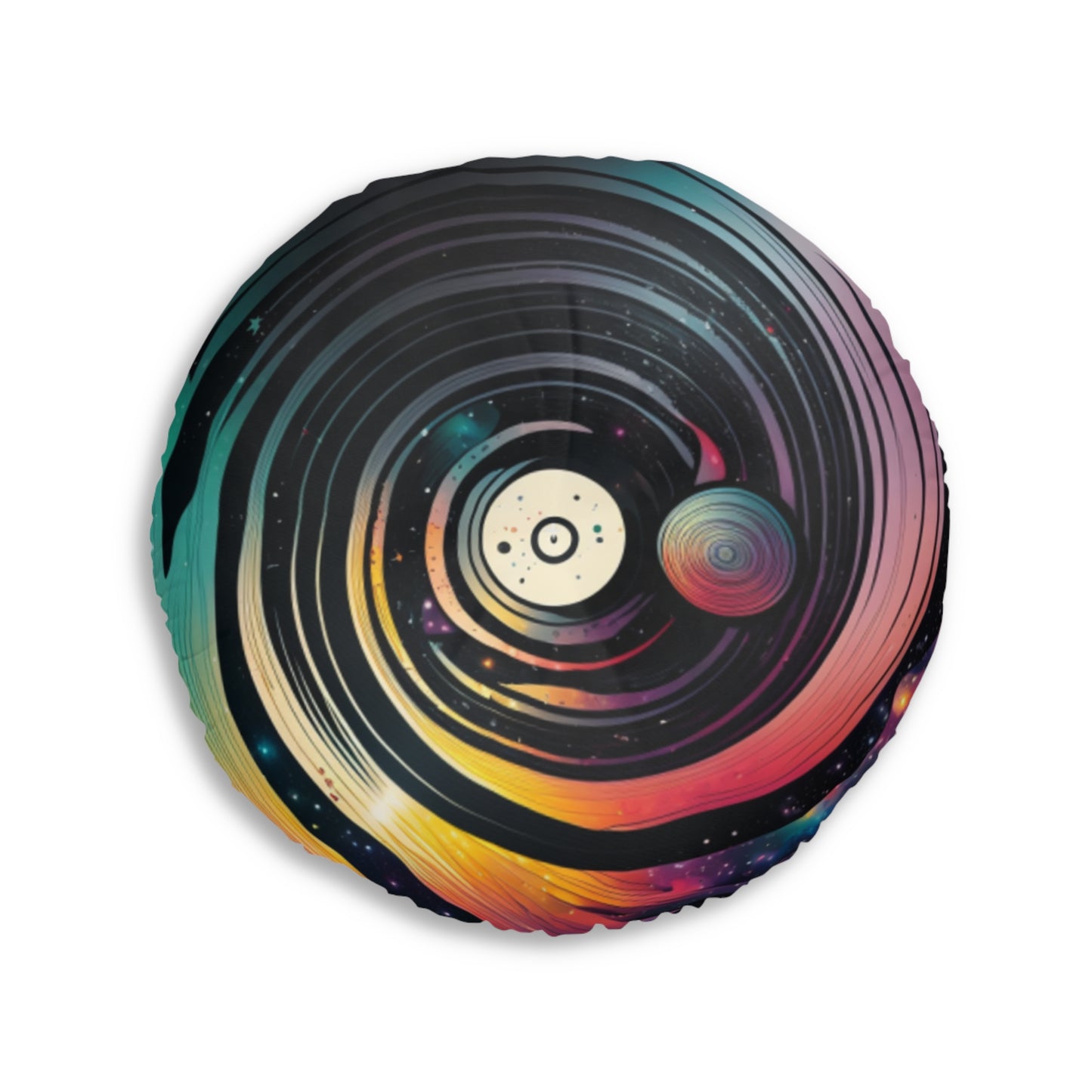 Boho Celestial Round Tufted Floor Pillow - Cosmic Galaxy Cushion, Double-Sided Print