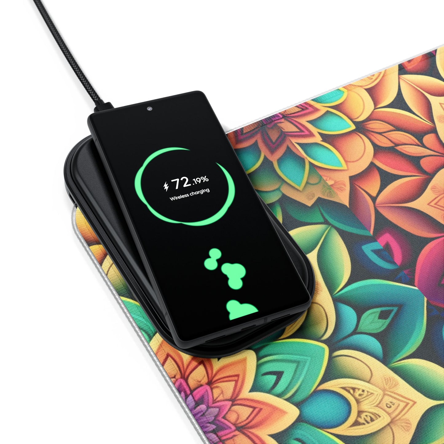 Mandala RGB Gaming Mouse Pad | Wireless Charging | Large Artistic Desk Mat