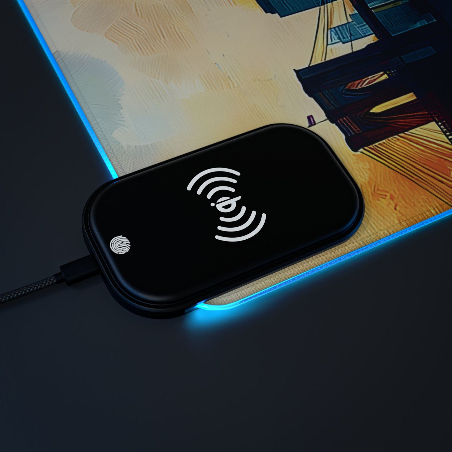 Cityscape rgb gaming mouse pad with Qi wireless charging, usb-c, 15w non-slip desk mat