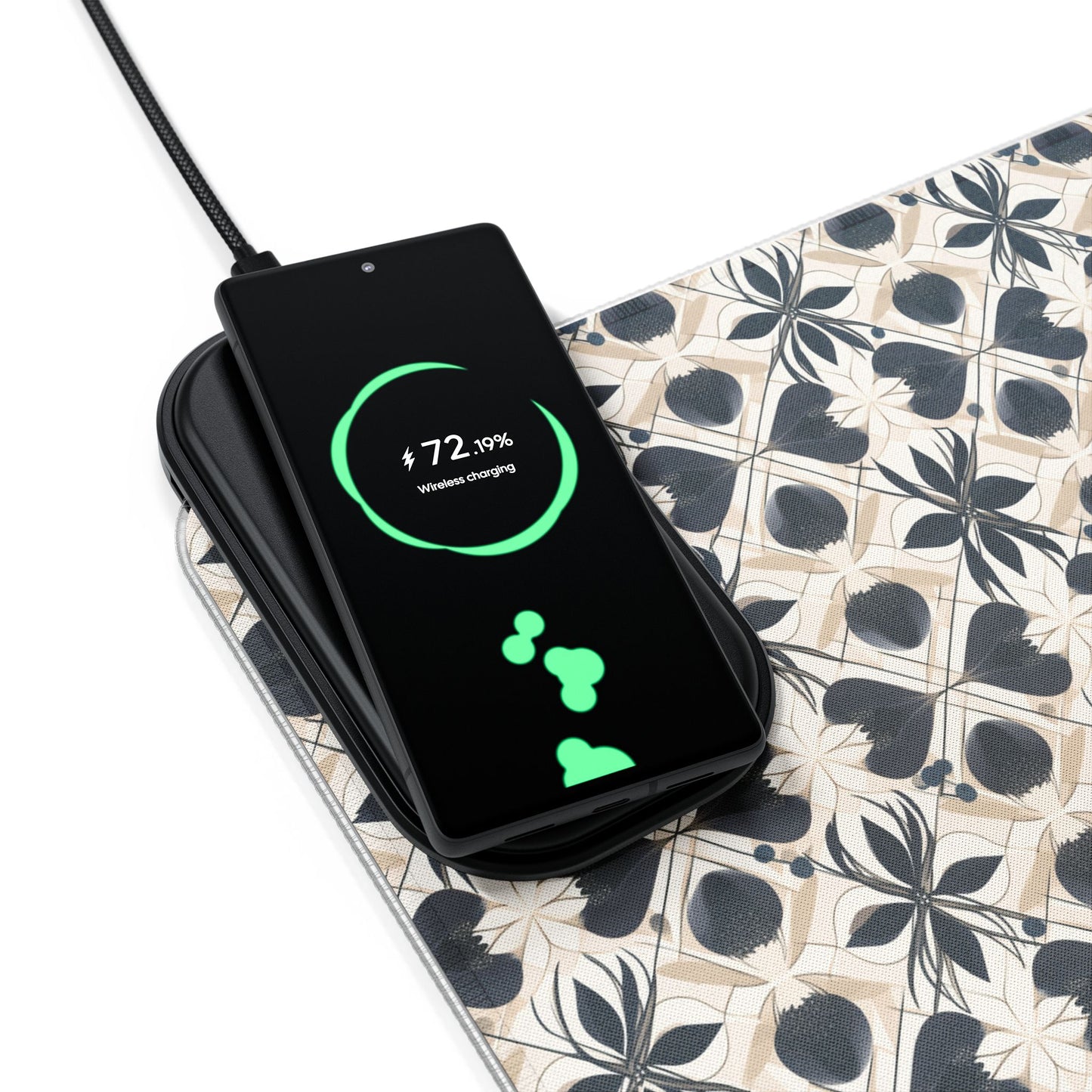 rgb gaming mouse pad with 15‑watt Qi wireless charging – usb‑c extended desk mat, geometric floral