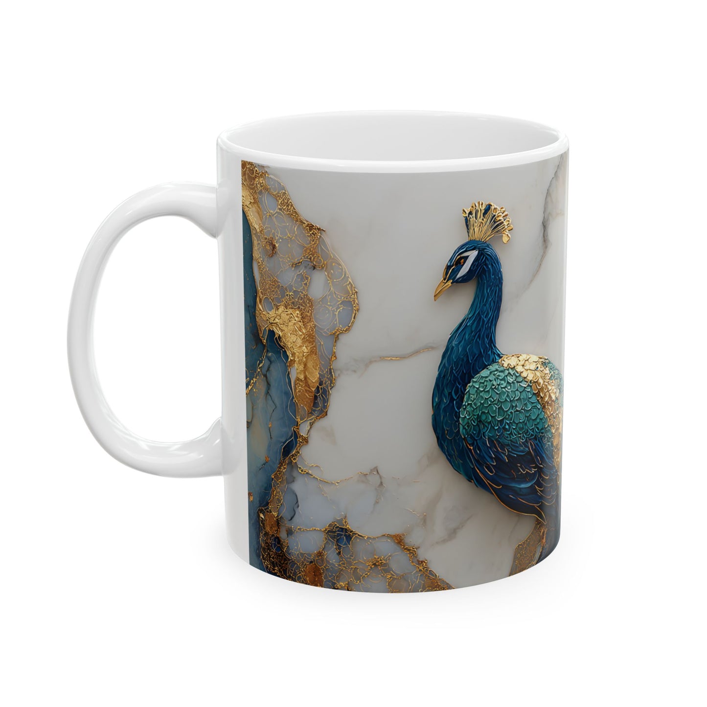 Elegant Peacock Ceramic Mug, Colorful Teal Blue Mug, Unique Coffee Cup Gift, Artistic Tea Mug, Home Decor, Art Lover's Present