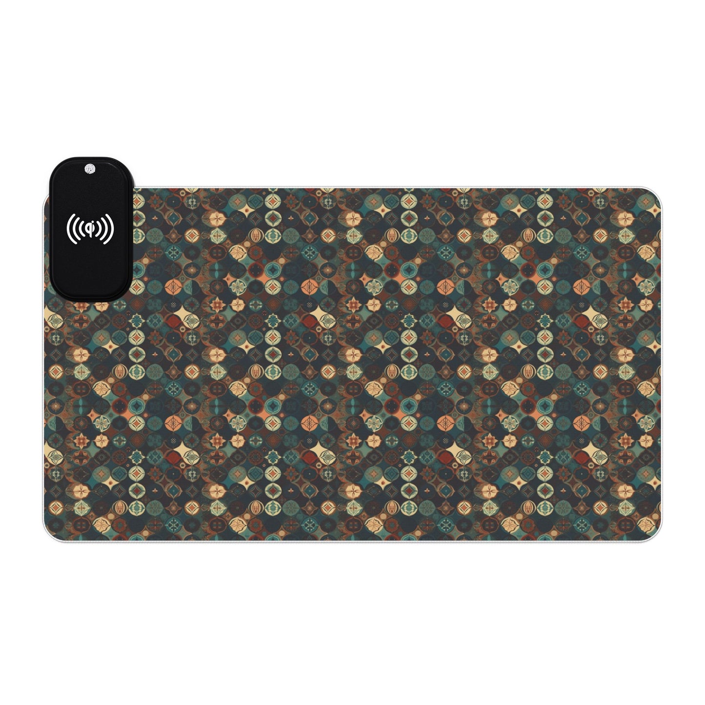 rgb gaming mouse pad with 15w qi charging – smooth xl desk mat, geometric teal gold design