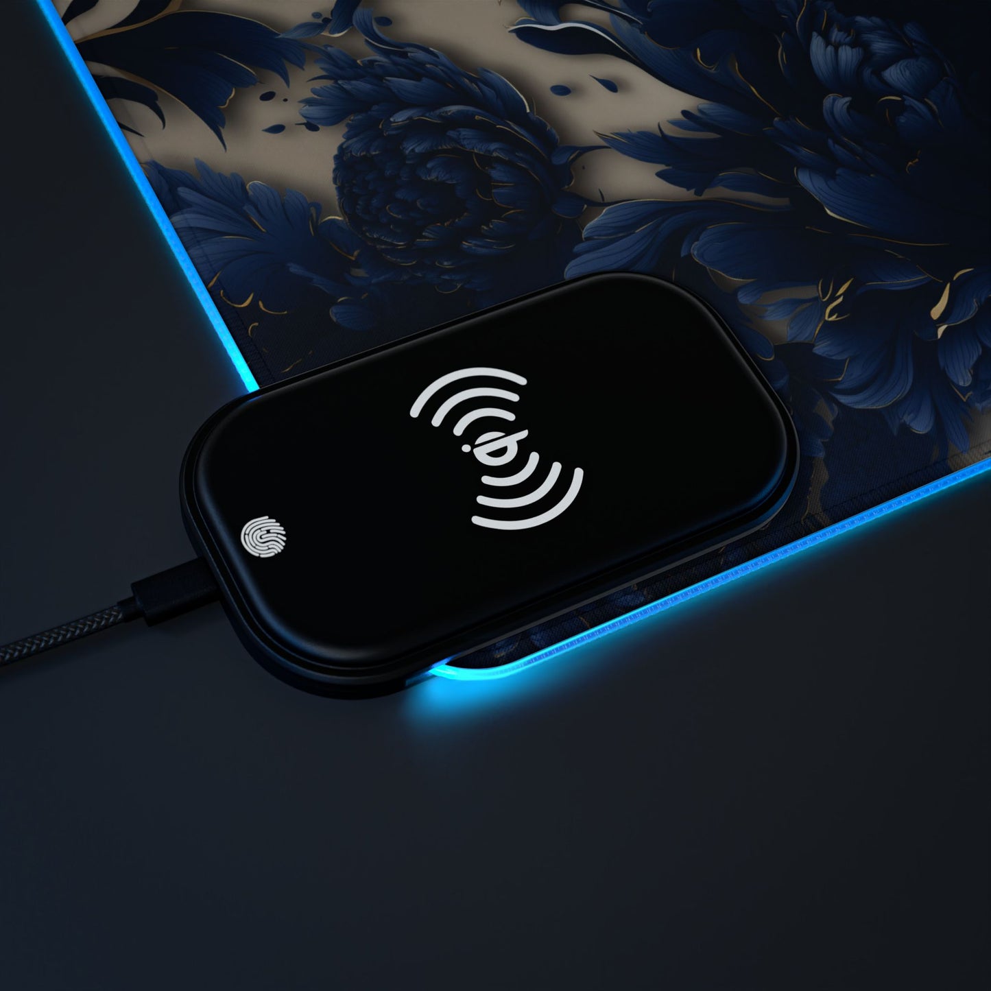 Artistic floral rgb gaming mouse pad with 15w Qi wireless charging, non-slip desk mat