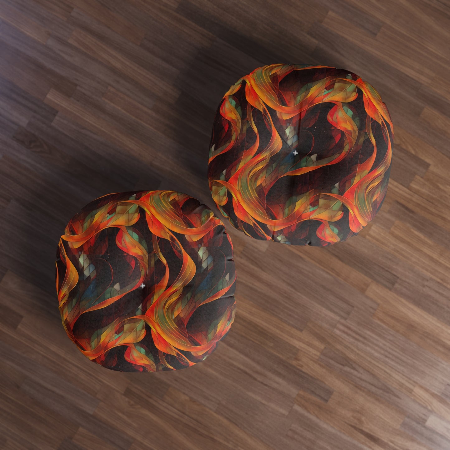 Round Tufted Floor Pillow – Boho Cosmic Abstract Cushion, Double-Sided Print for Floor Seating