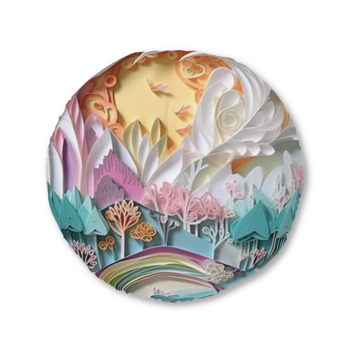 Round Boho Floor Pillow Pouf – Tufted, Colorful Cushion for Extra Seating & Meditation Whimsical Art