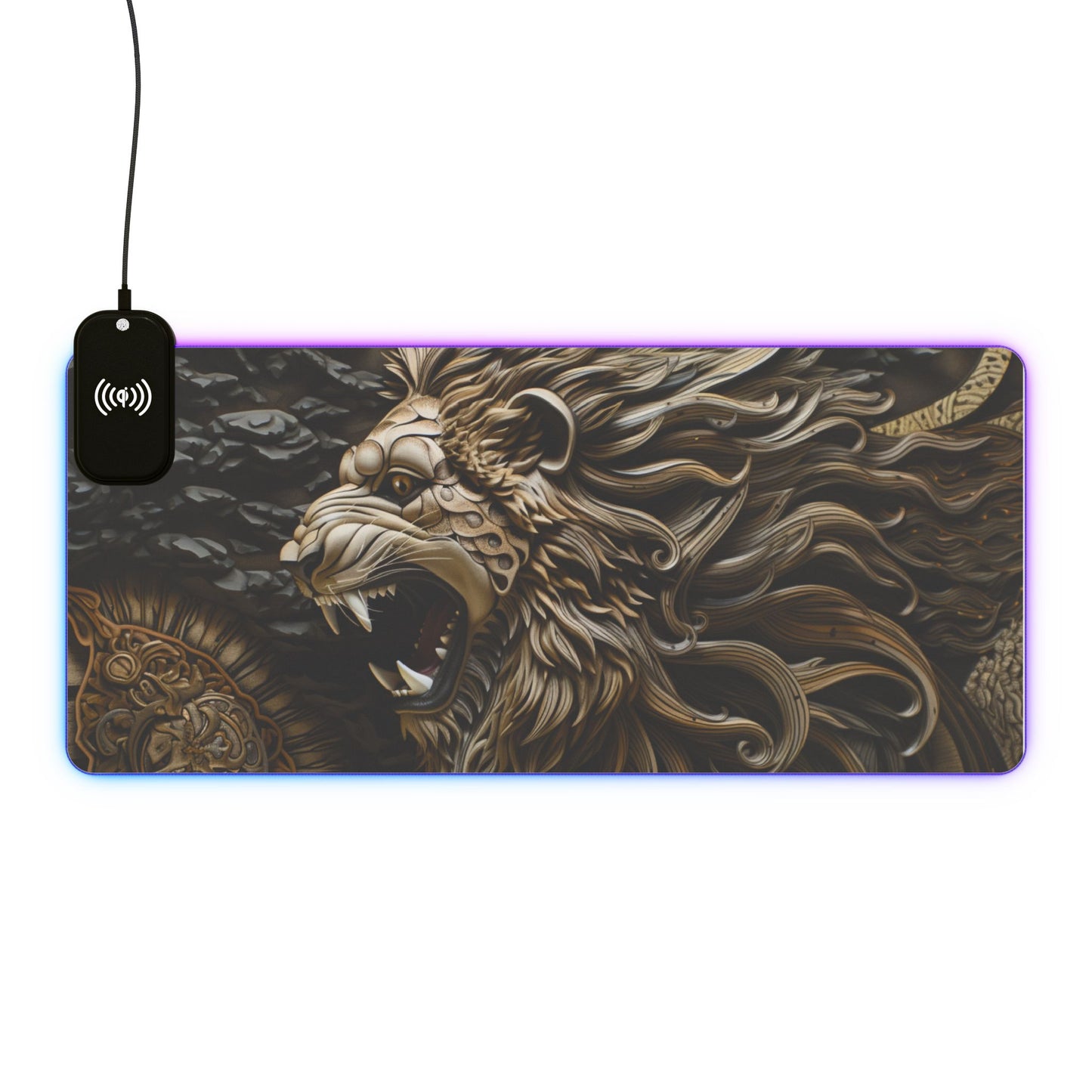 Lion Mandala RGB LED Gaming Mouse Pad with Wireless Charging