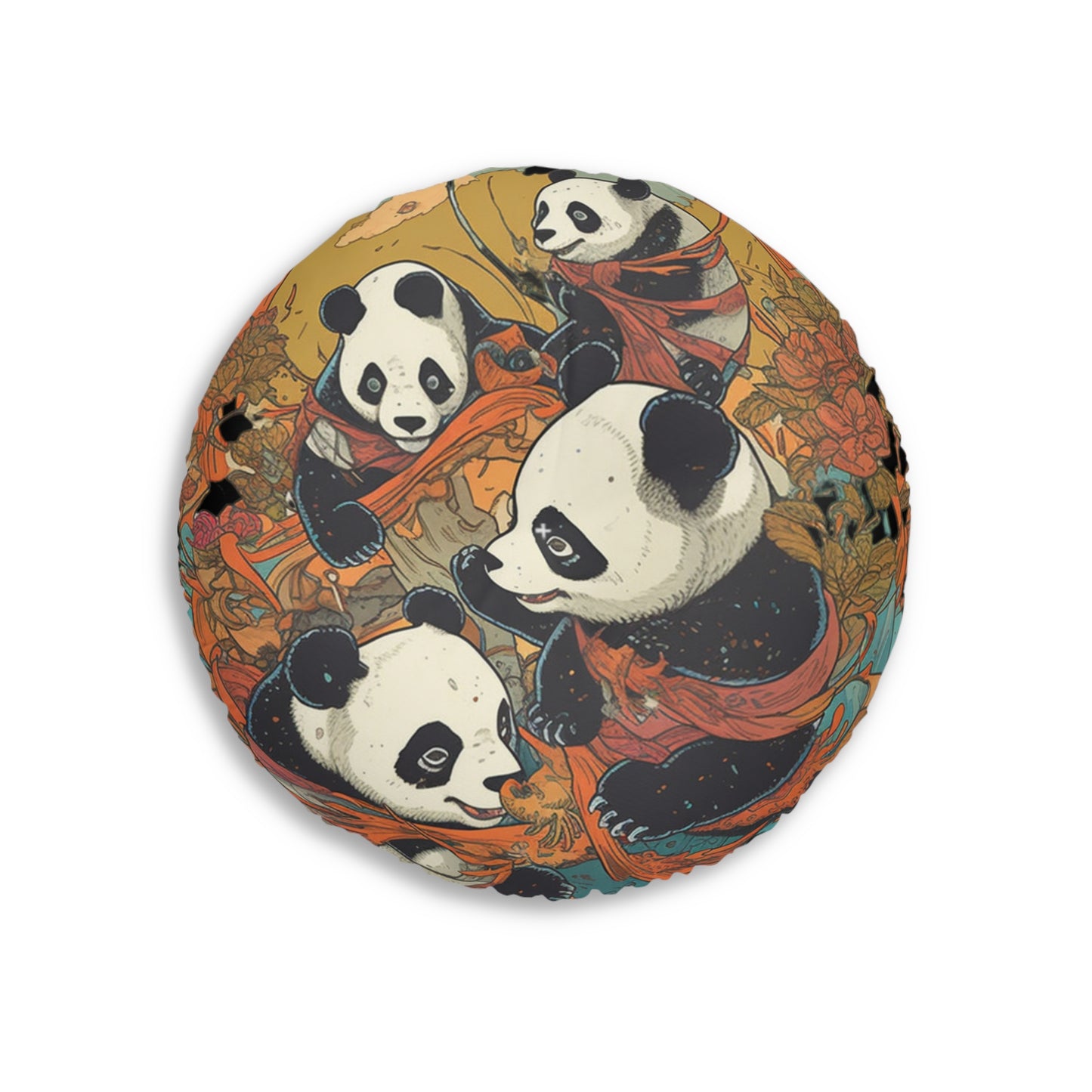 Round Tufted Panda Floor Pillow - Boho Plush Floor Cushion for Seating & Decor