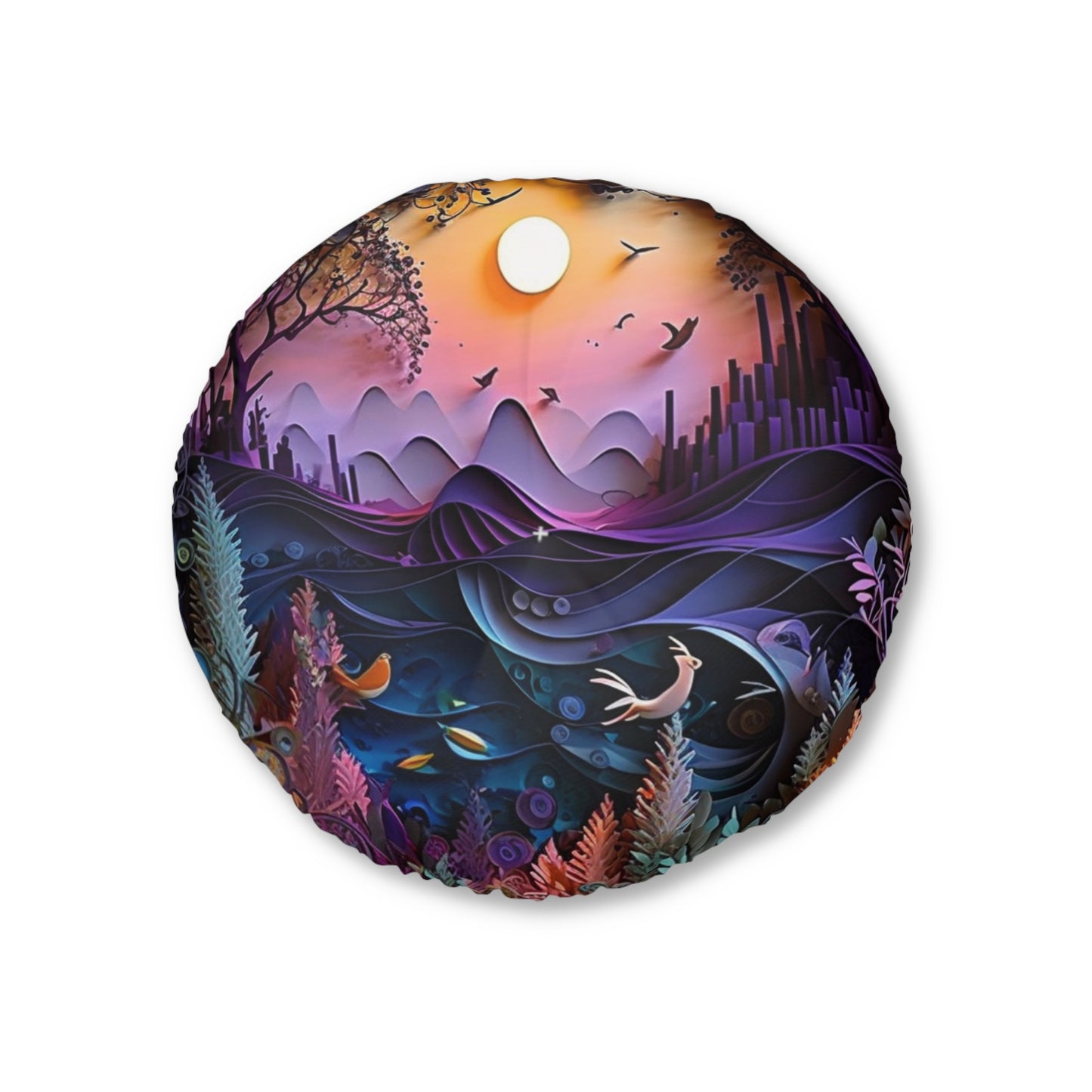 Boho Cosmic Round Floor Pillow Pouf - Tufted Meditation Cushion, Colorful Double-Sided