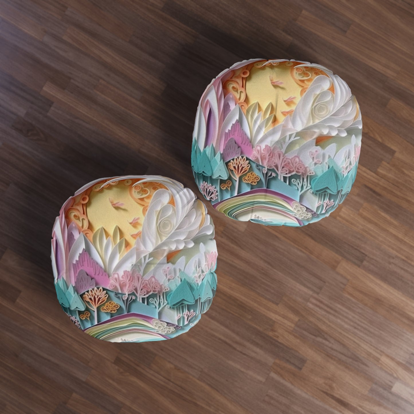 Round Boho Floor Pillow Pouf – Tufted, Colorful Cushion for Extra Seating & Meditation Whimsical Art