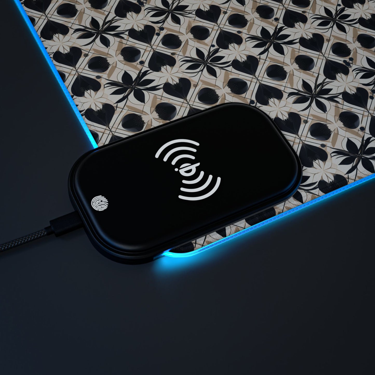 rgb gaming mouse pad with 15‑watt Qi wireless charging – usb‑c extended desk mat, geometric floral