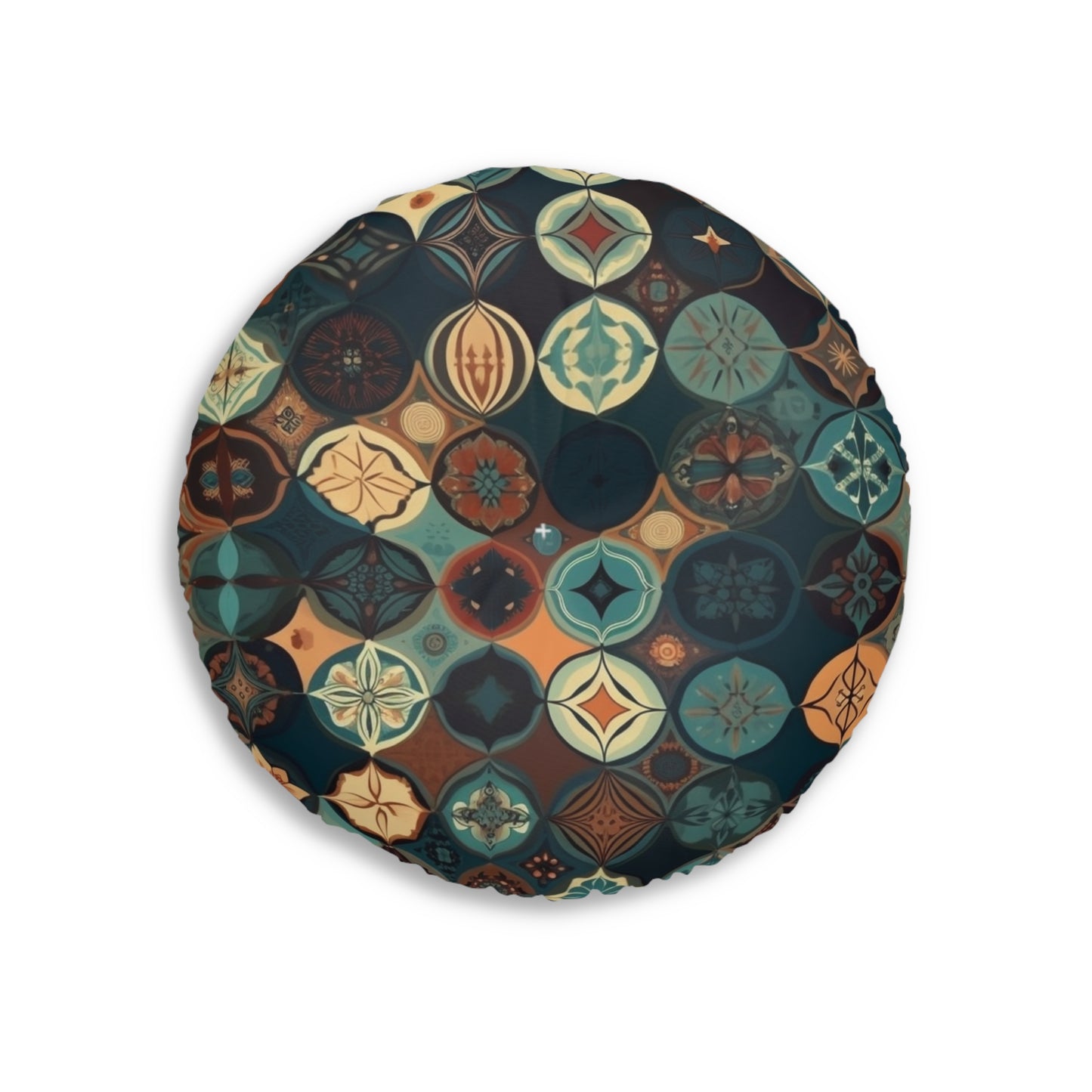 Tufted Round Boho Floor Pillow - Medallion Mosaic Cushion for Cozy Floor Seating