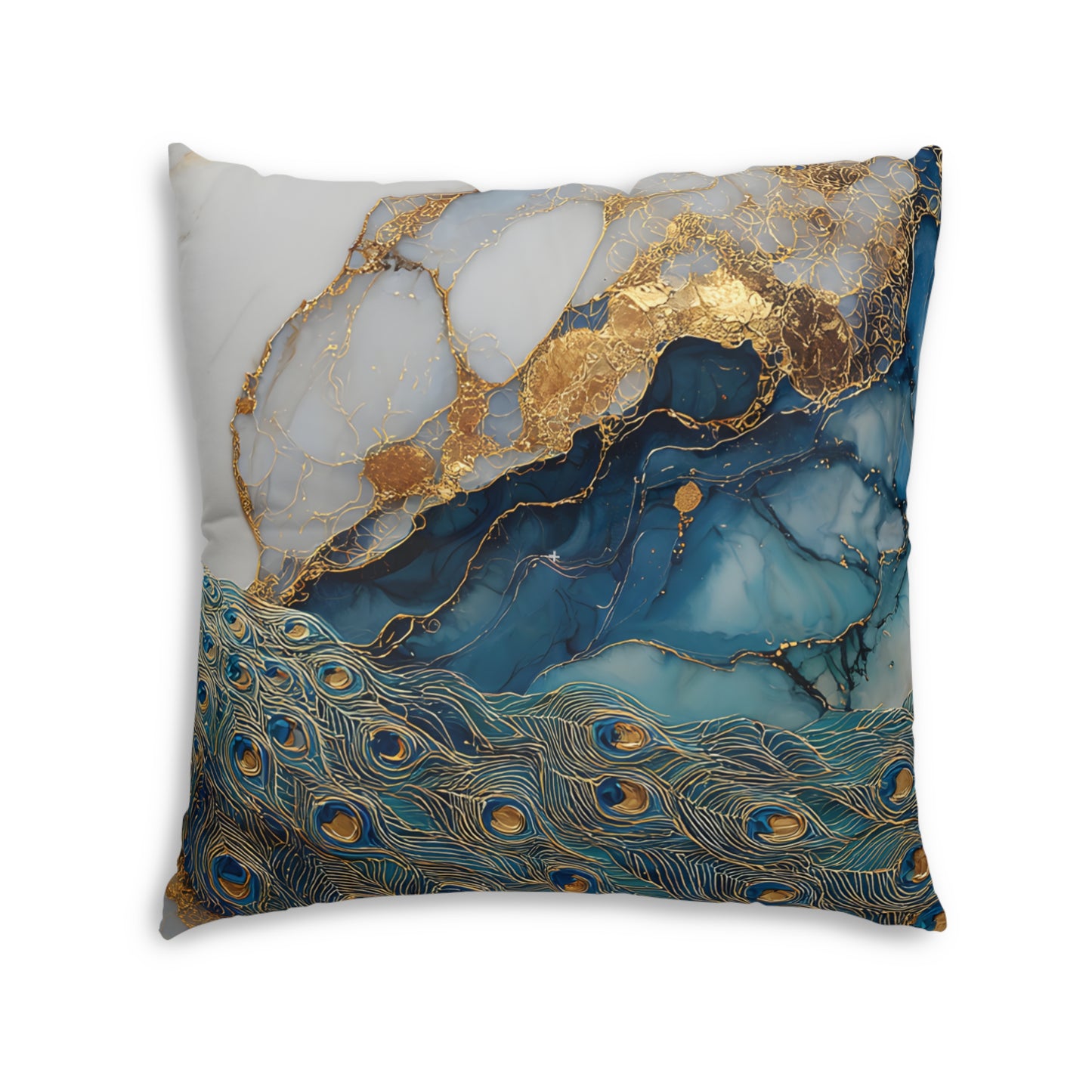 Peacock Jewel-Tone Square Floor Pillow - Double-Sided Teal Marble Cushion for Lounge & Nook