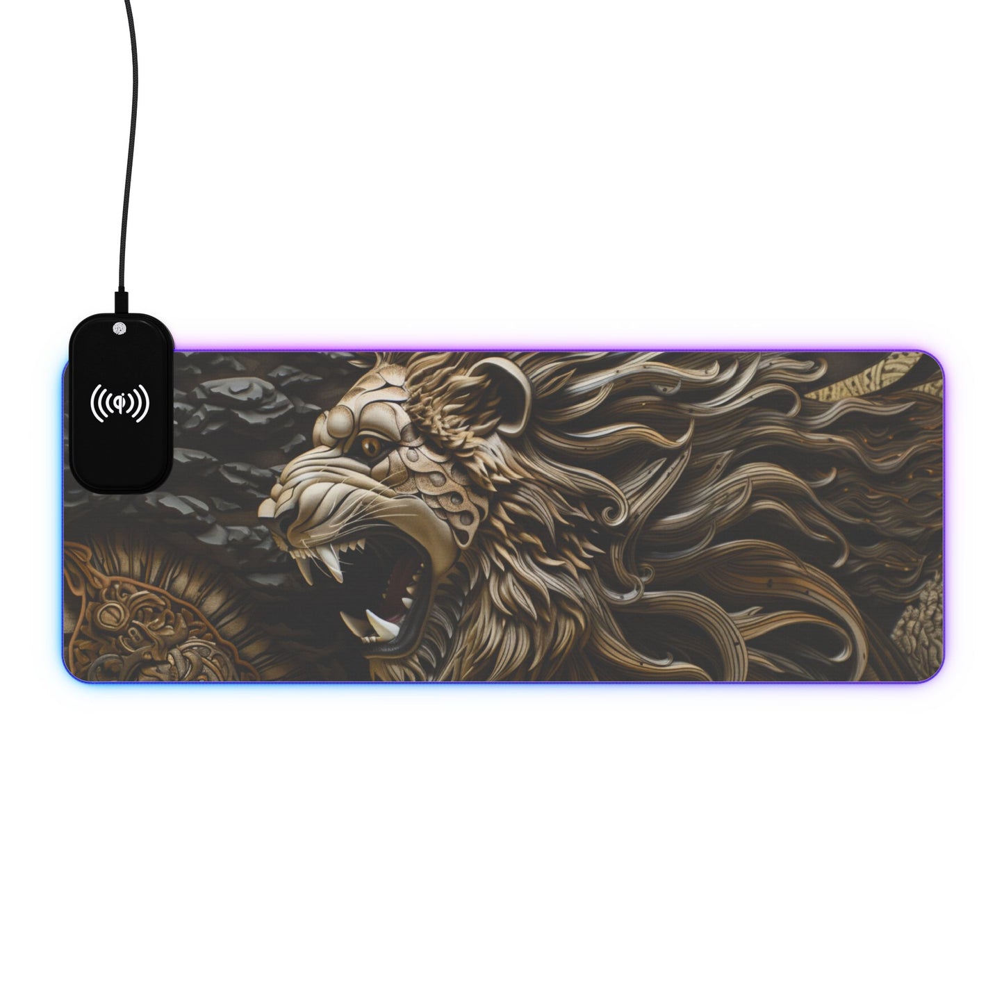 Lion Mandala RGB LED Gaming Mouse Pad with Wireless Charging