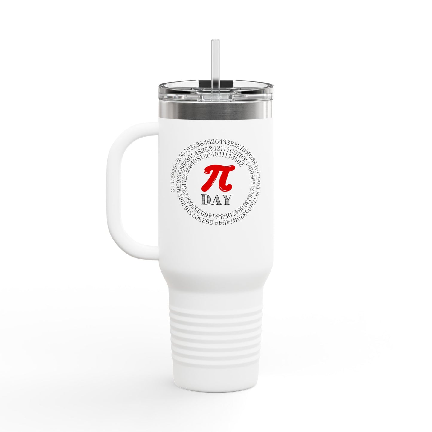 40oz Pi Day Insulated Travel Mug with Handle — Stainless Steel Math Tumbler, Spill-Proof Lid