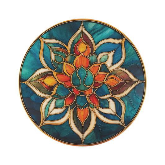 60" Round Stained Glass Mandala Rug - Soft Chenille Area Carpet for Meditation & Boho Home Decor