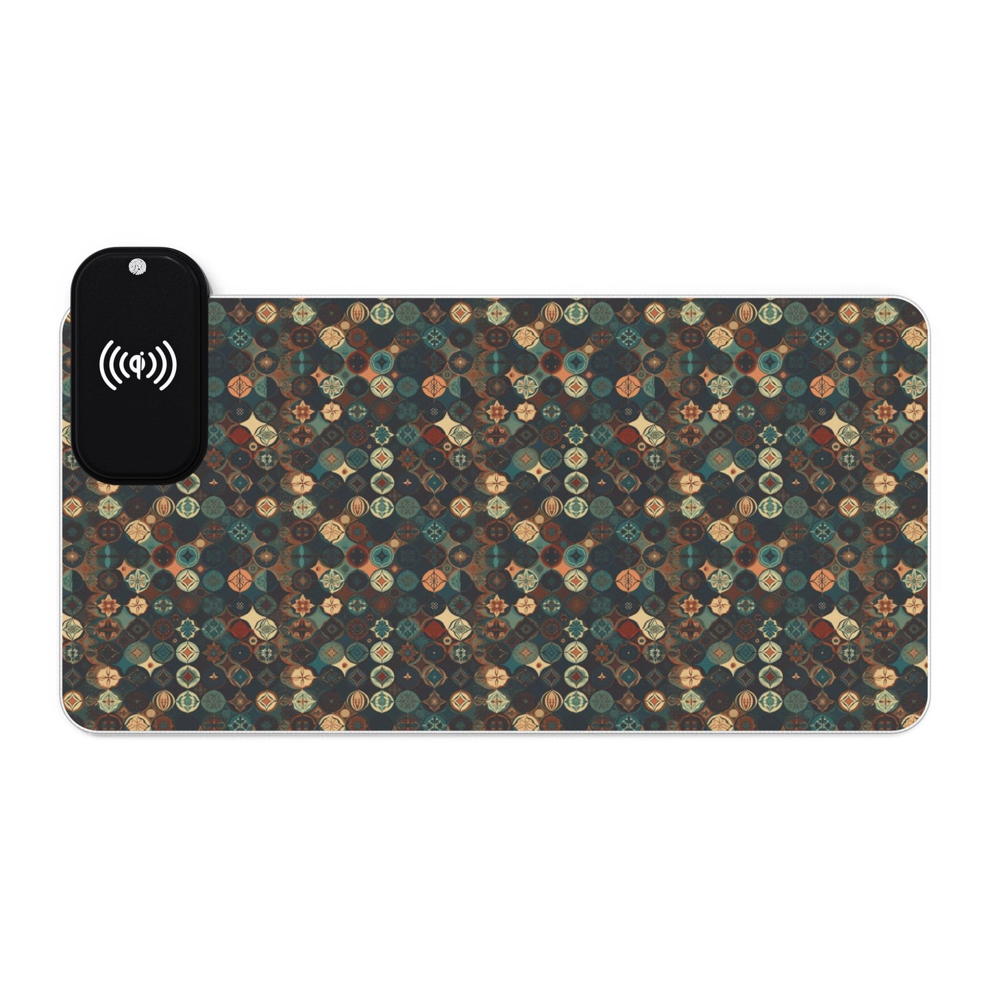 rgb gaming mouse pad with 15w qi charging – smooth xl desk mat, geometric teal gold design