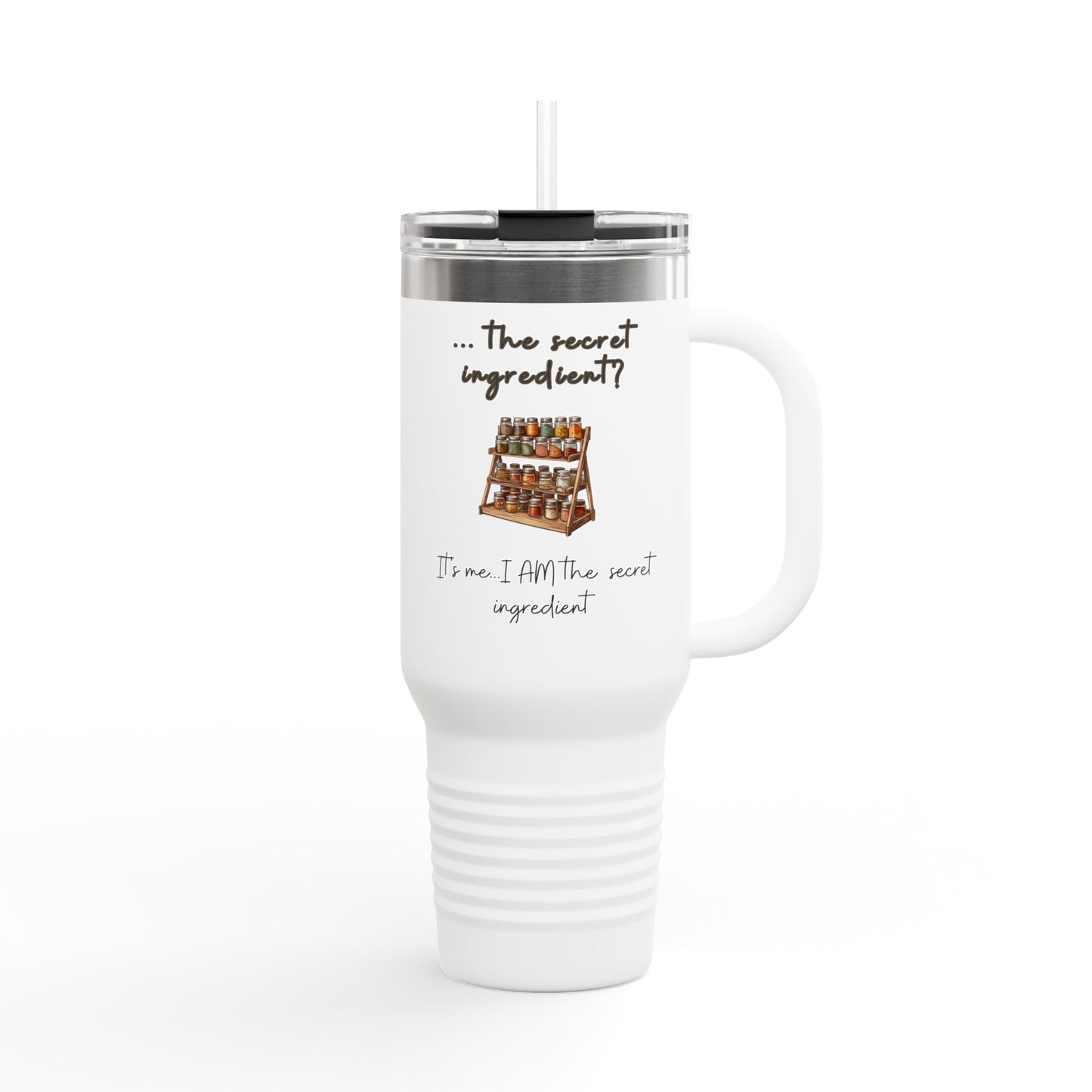 40oz Stainless Steel Insulated Travel Mug – Culinary Humor & Spice Rack Graphic Design