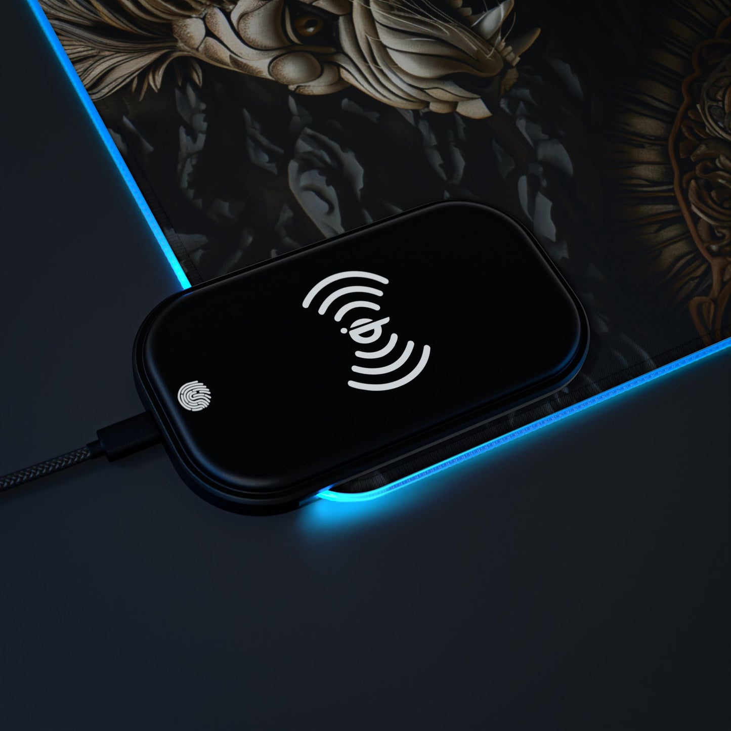 Lion Mandala RGB LED Gaming Mouse Pad with Wireless Charging