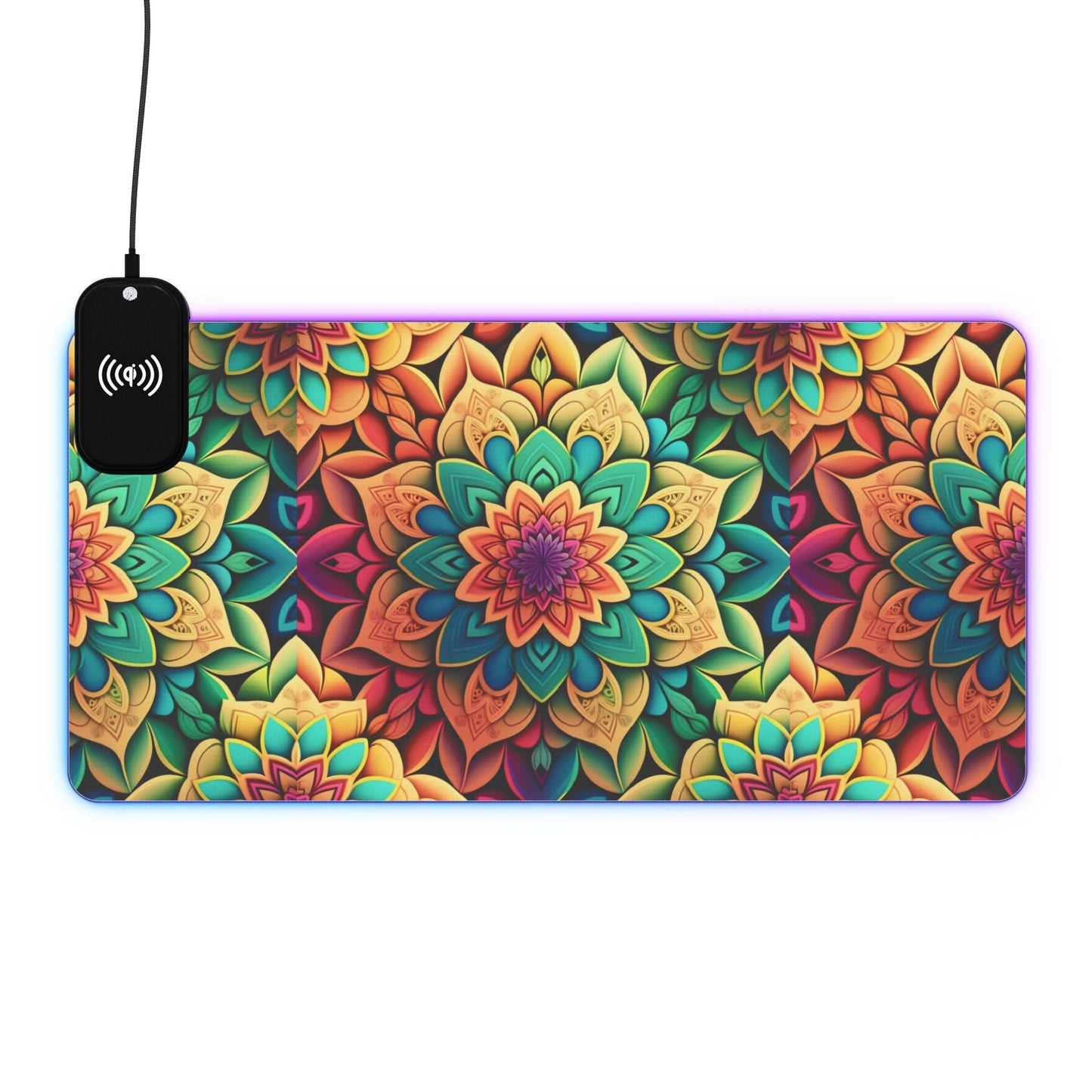 Mandala RGB Gaming Mouse Pad | Wireless Charging | Large Artistic Desk Mat