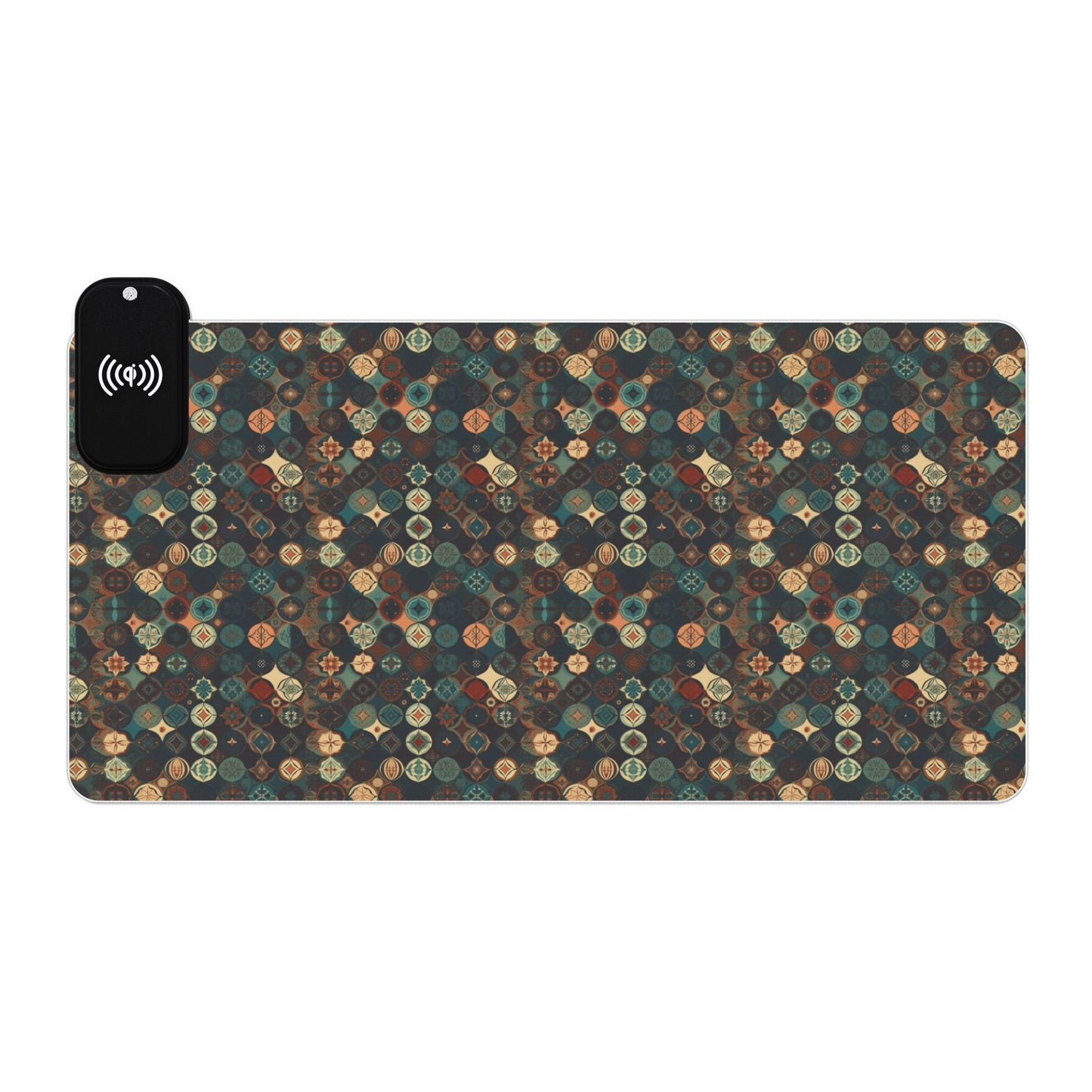 rgb gaming mouse pad with 15w qi charging – smooth xl desk mat, geometric teal gold design