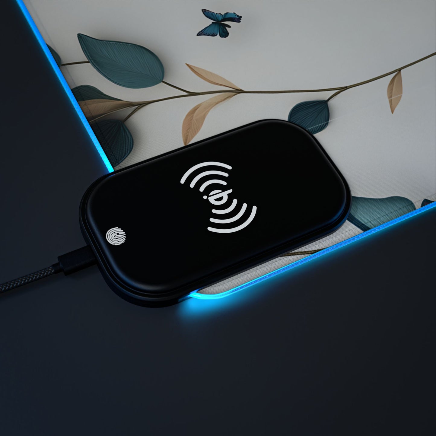 Floral RGB LED Gaming Mouse Pad 39x20 – Large Wireless Charging Desk Mat Non-Slip