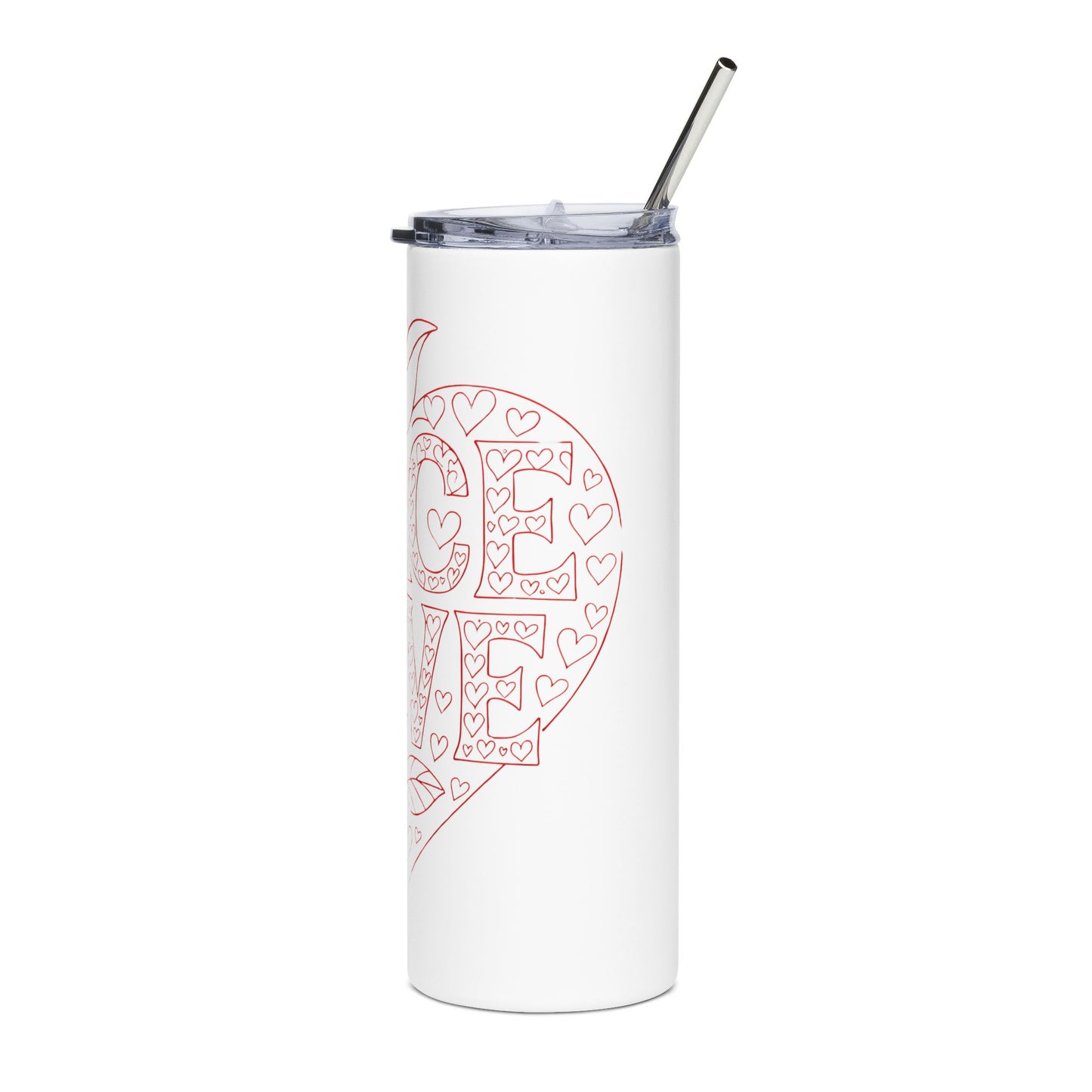 Peace Love Heart 20 oz Stainless Steel Travel Tumbler with Straw - Valentine Gift for Her