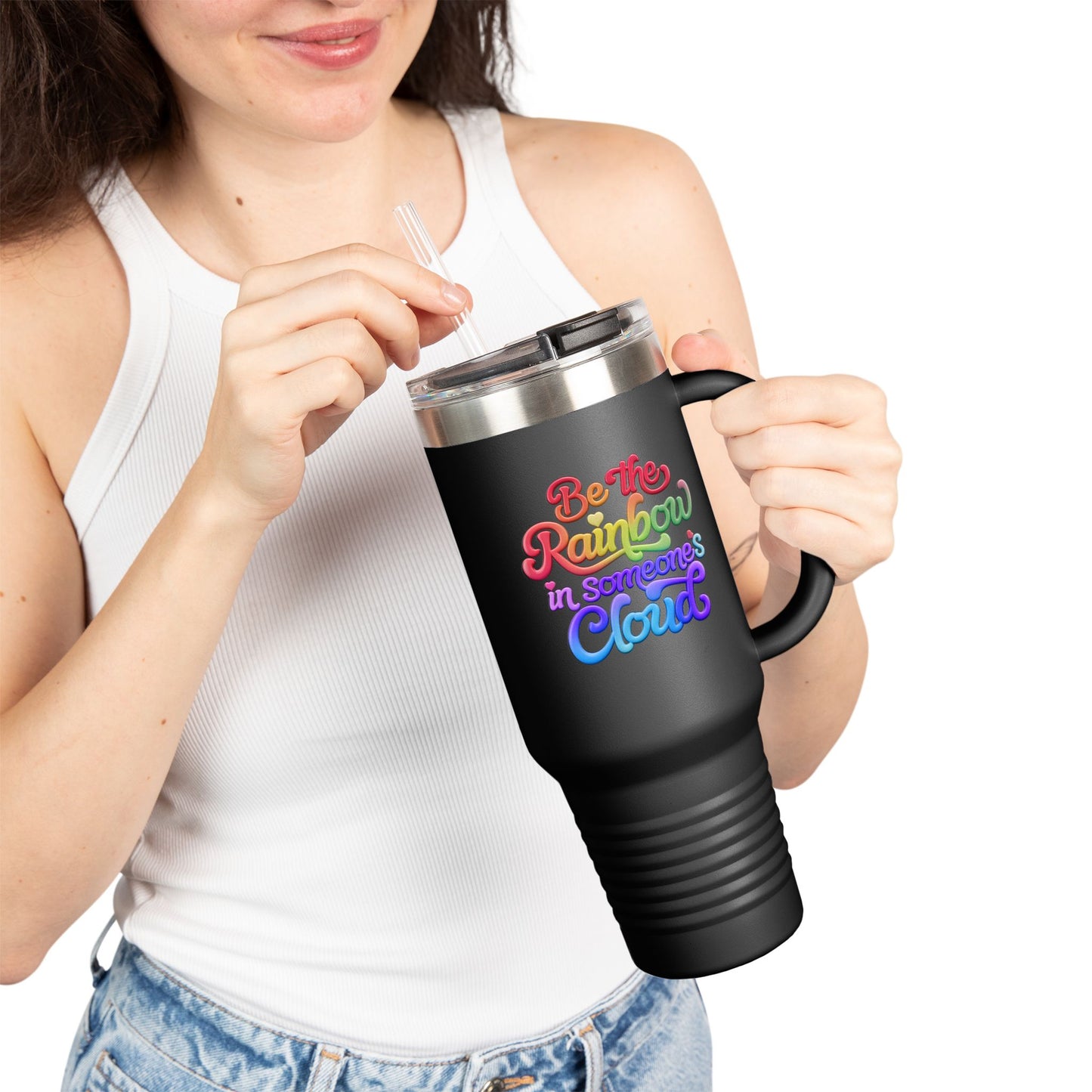40oz Insulated Travel Mug – Stainless Steel, Spill-Proof, Motivational Rainbow Design