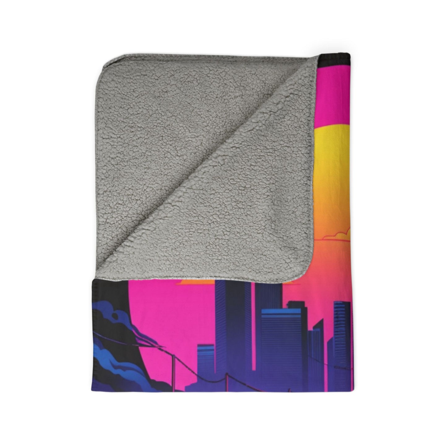 Retro Synthwave Sports Car Fleece Blanket | Neon City Sunset
