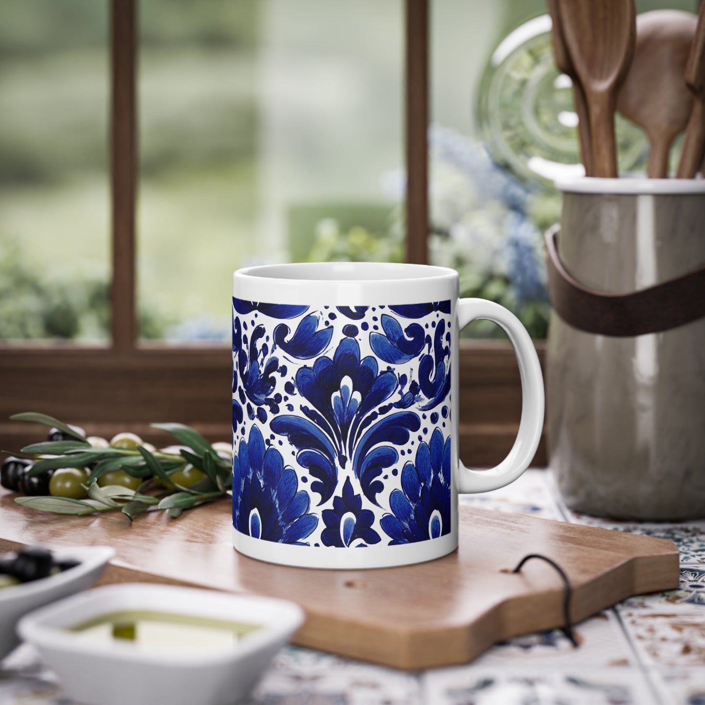 Elegant Floral Standard Mug, 11oz - Perfect for Home, Office, Gift, Coffee Lover, Blue Decor