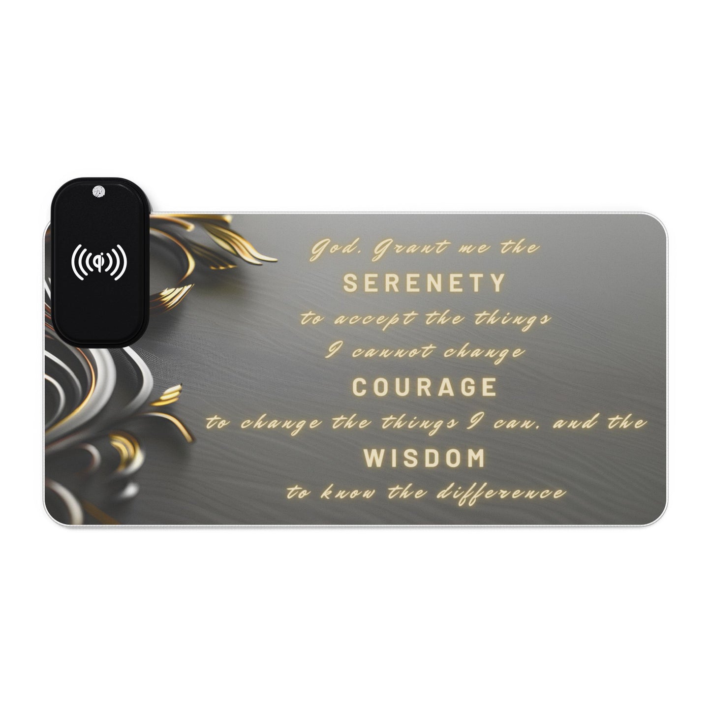 RGB Gaming Mouse Pad with Wireless Charging | Inspirational Serenity Quote XL Desk Mat