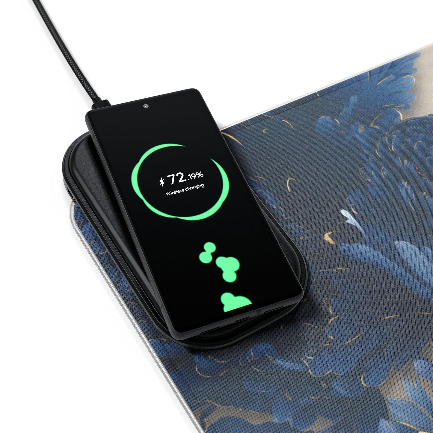 Artistic floral rgb gaming mouse pad with 15w Qi wireless charging, non-slip desk mat