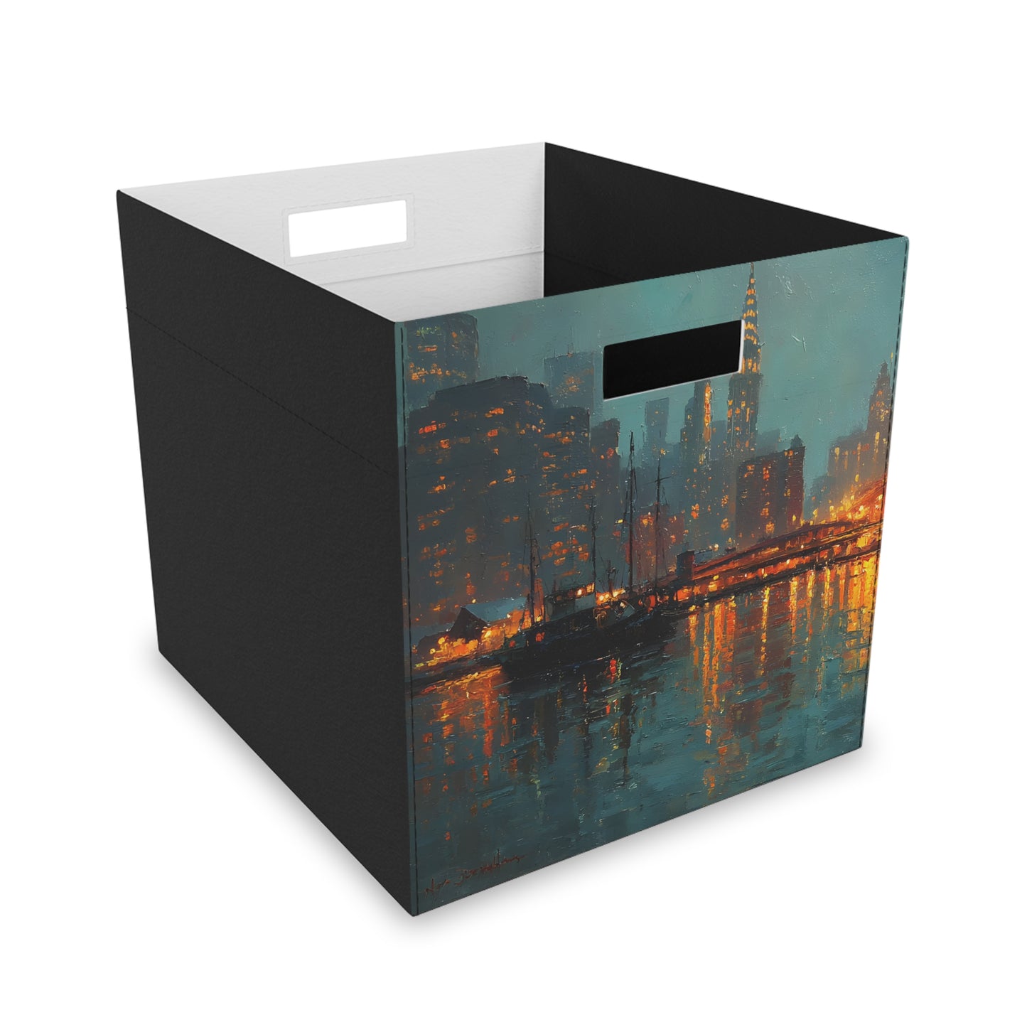 Urban Skyline Felt Storage Box, Decorative Organizer, Home Decor, Modern Storage Solution, Gift for Housewarming, Art Box