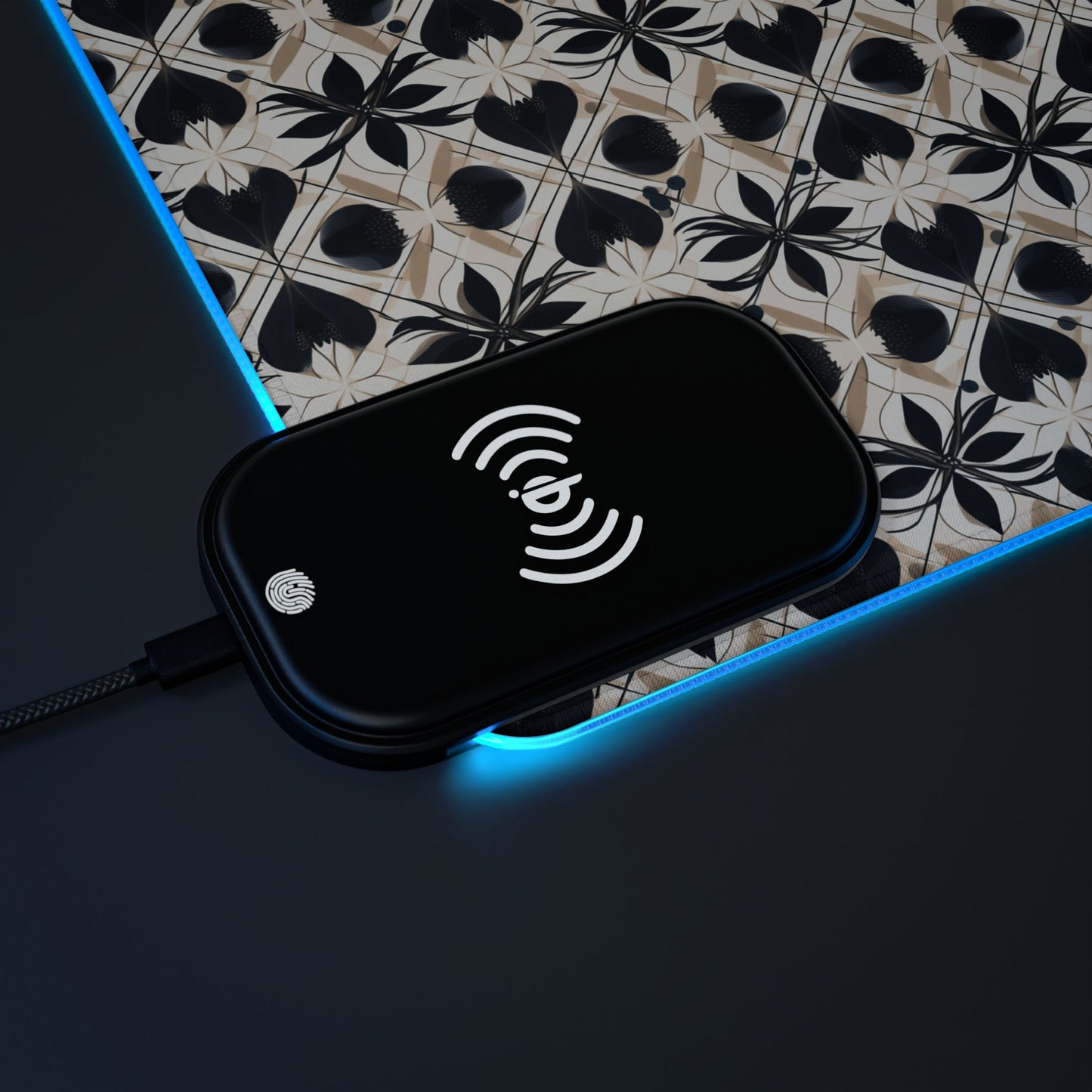 rgb gaming mouse pad with 15‑watt Qi wireless charging – usb‑c extended desk mat, geometric floral