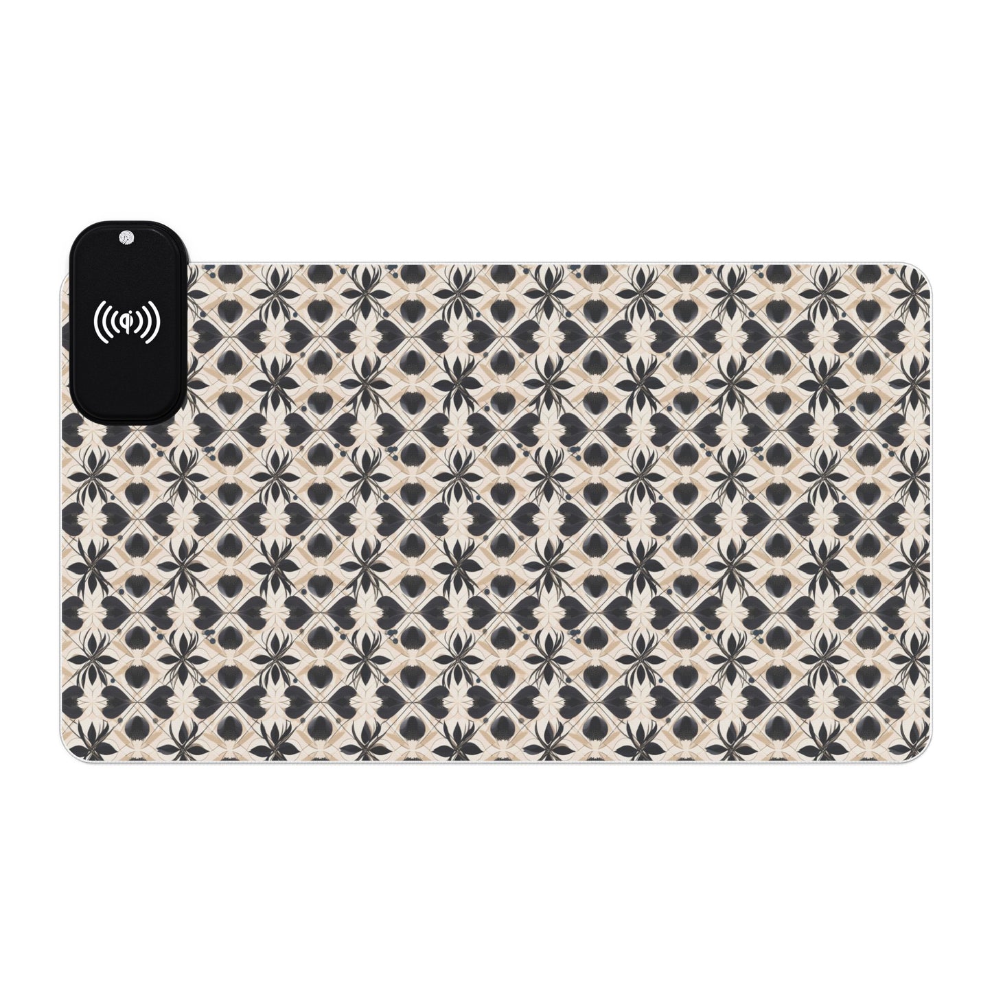 rgb gaming mouse pad with 15‑watt Qi wireless charging – usb‑c extended desk mat, geometric floral