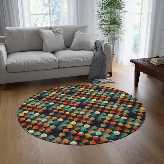 60-Inch Round Chenille Rug with Geometric Pattern — Colorful, Soft, Non-Slip Area Accent