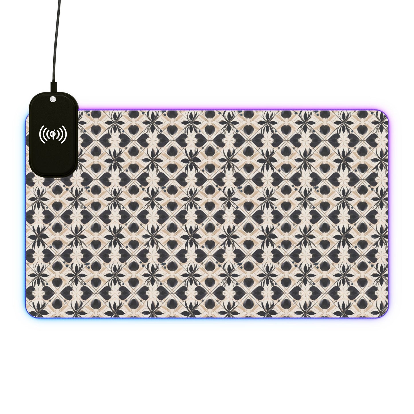 rgb gaming mouse pad with 15‑watt Qi wireless charging – usb‑c extended desk mat, geometric floral