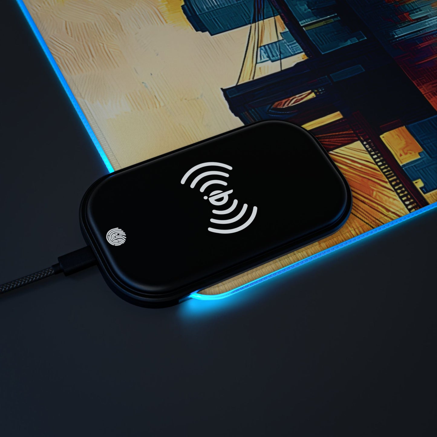 Cityscape rgb gaming mouse pad with Qi wireless charging, usb-c, 15w non-slip desk mat