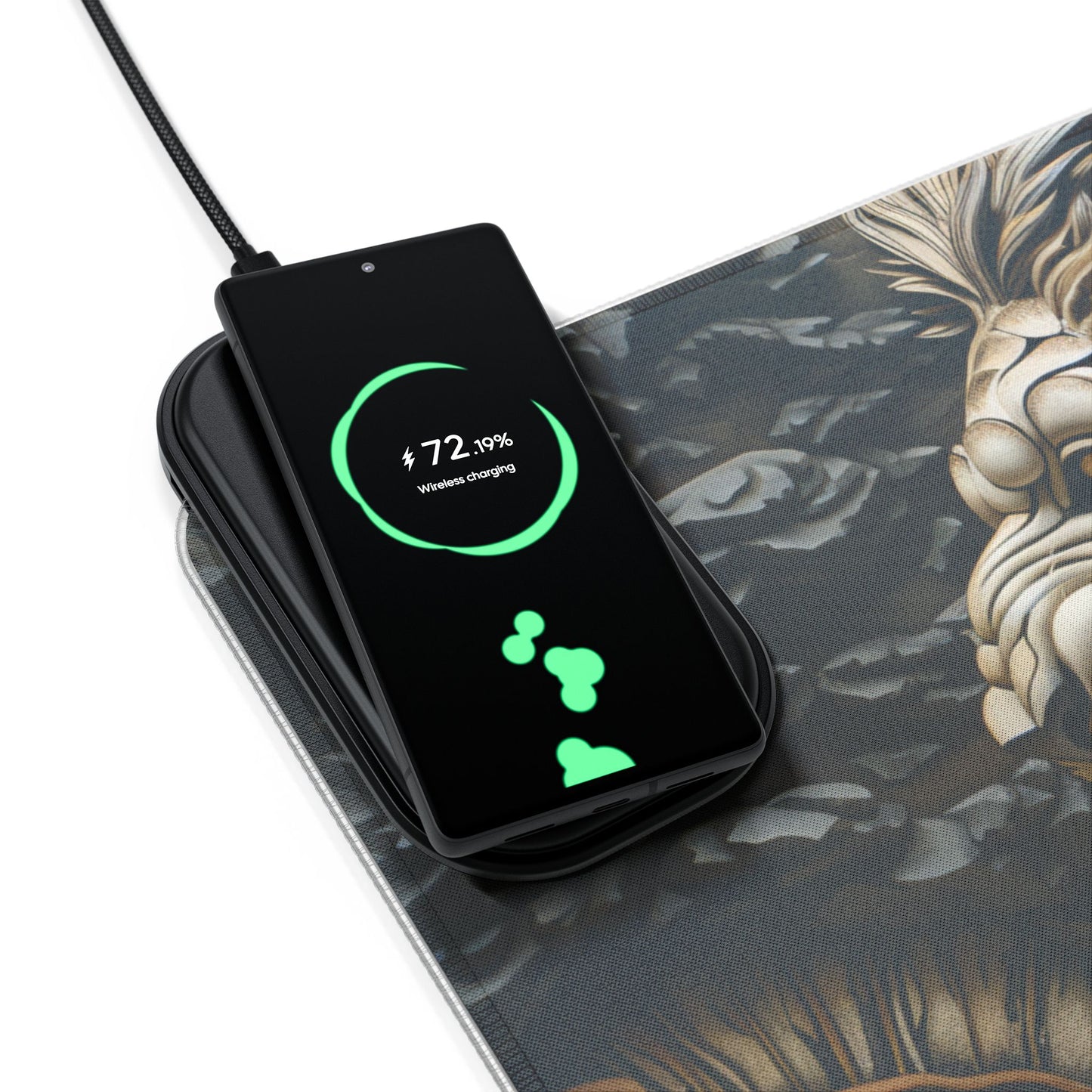 Lion Mandala RGB LED Gaming Mouse Pad with Wireless Charging