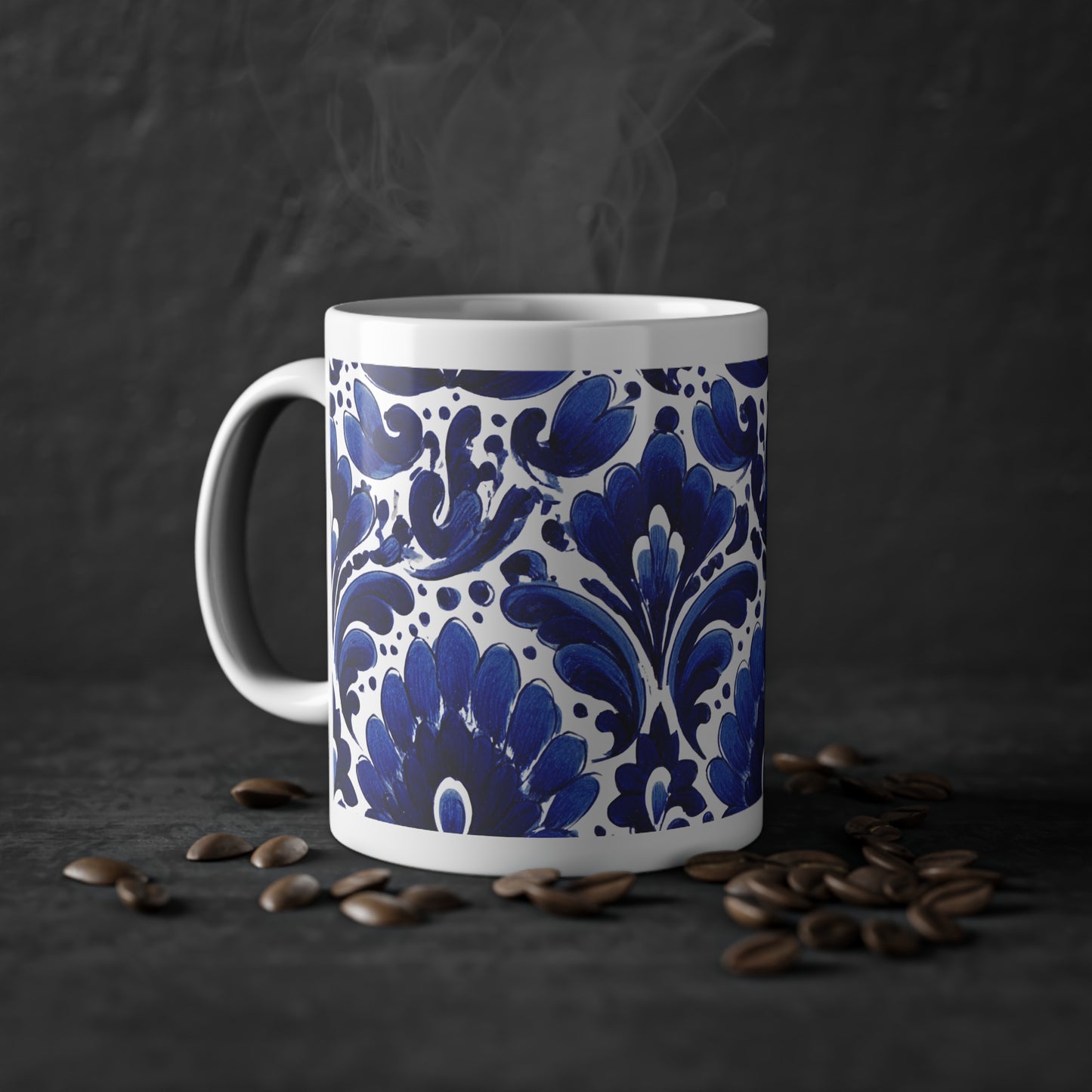 Elegant Floral Standard Mug, 11oz - Perfect for Home, Office, Gift, Coffee Lover, Blue Decor