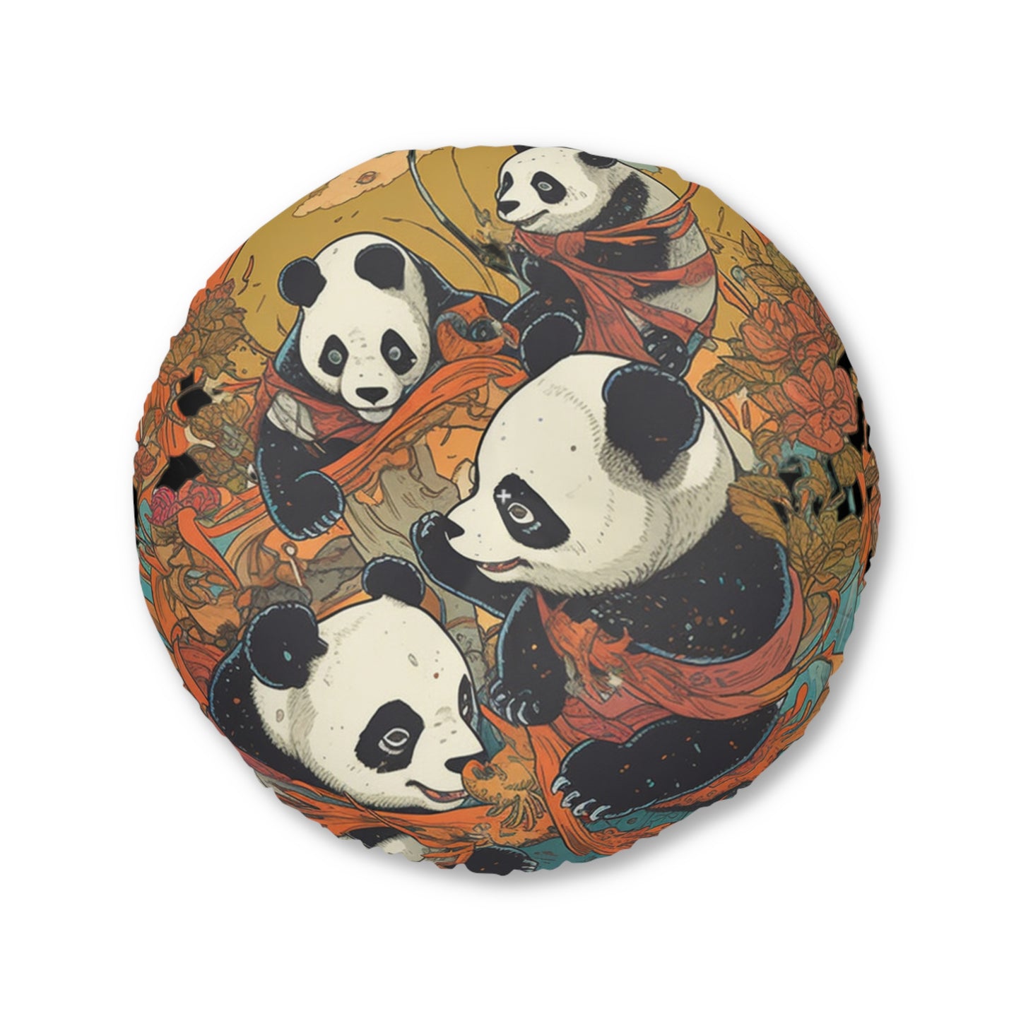 Round Tufted Panda Floor Pillow - Boho Plush Floor Cushion for Seating & Decor