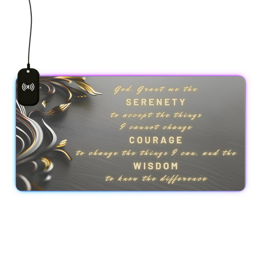 RGB Gaming Mouse Pad with Wireless Charging | Inspirational Serenity Quote XL Desk Mat
