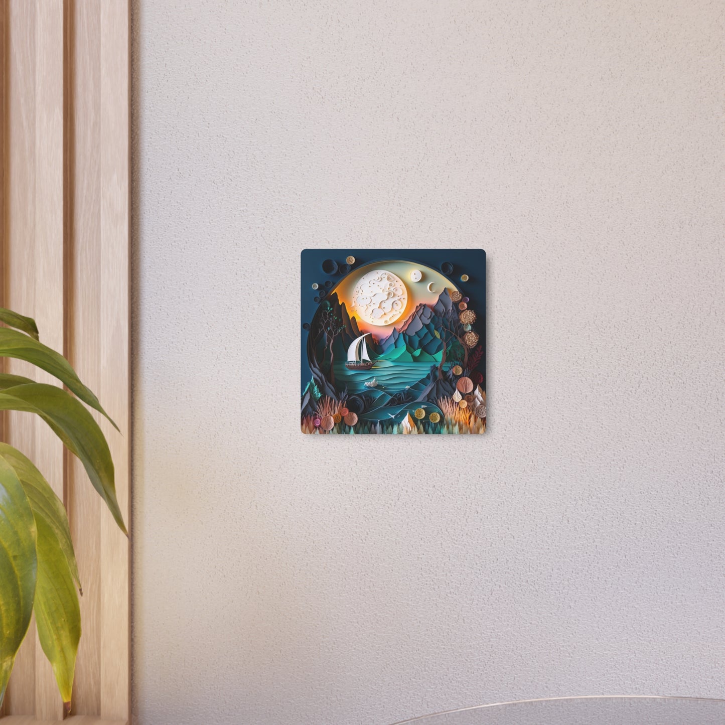 3D Metal Wall Art, Coastal Ocean Scene with Sailboat & Moon | Modern Nautical Home Decor