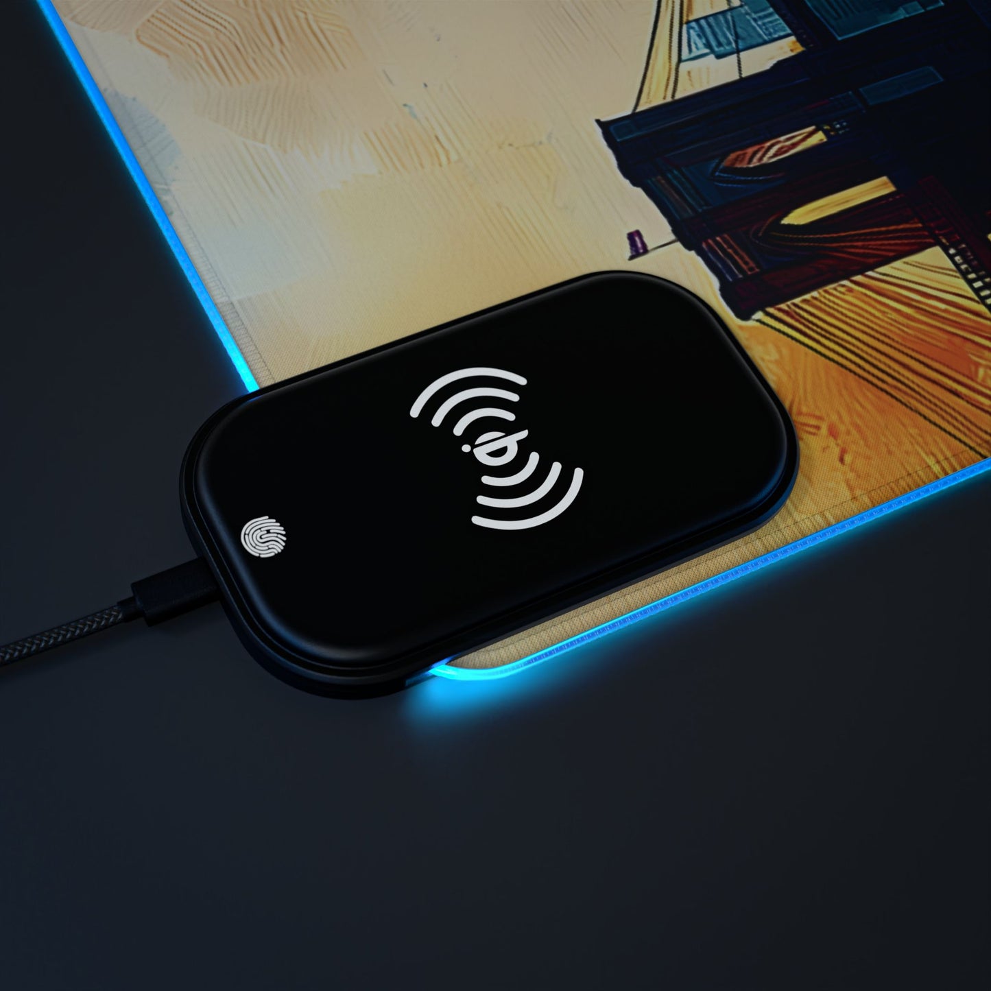 Cityscape rgb gaming mouse pad with Qi wireless charging, usb-c, 15w non-slip desk mat
