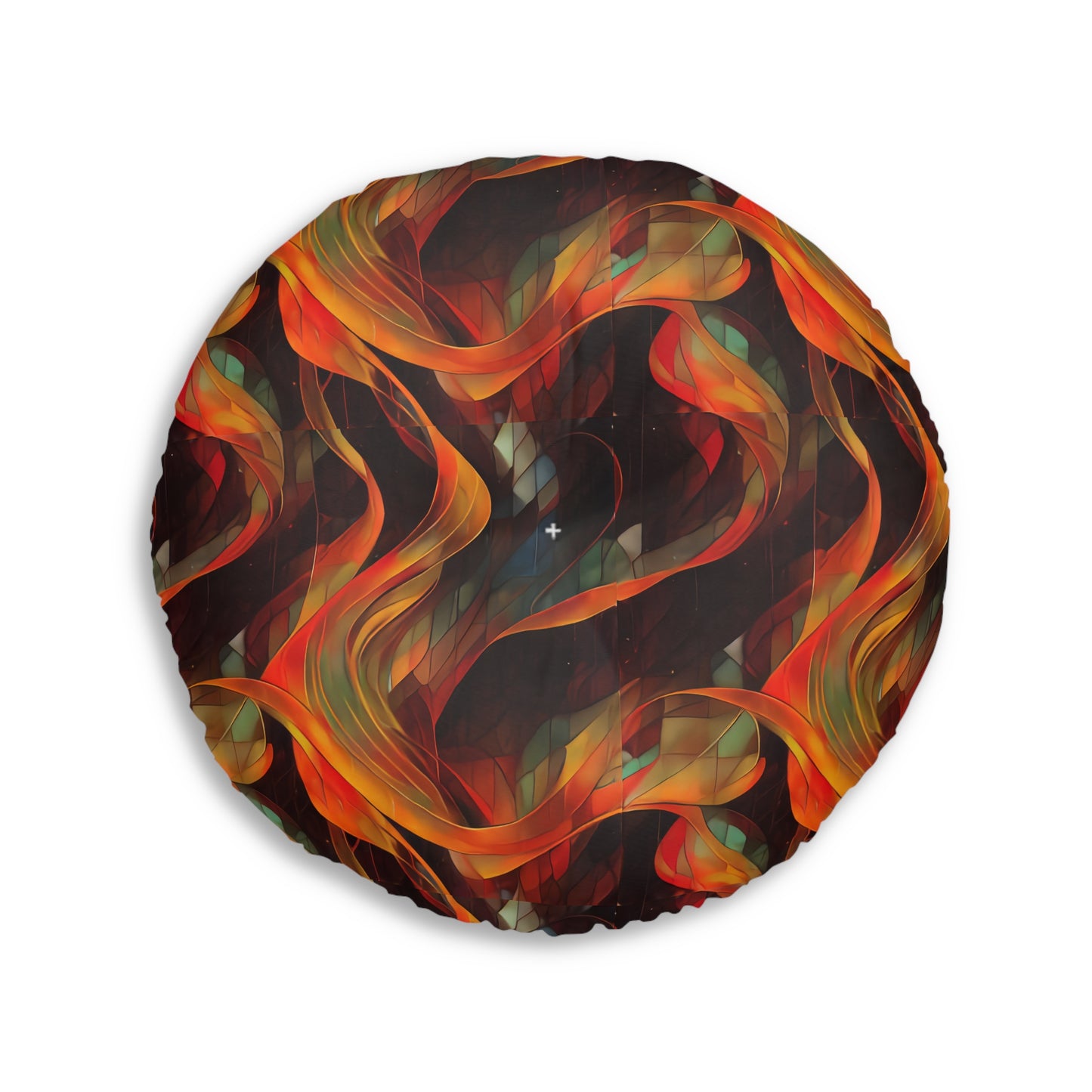 Round Tufted Floor Pillow – Boho Cosmic Abstract Cushion, Double-Sided Print for Floor Seating