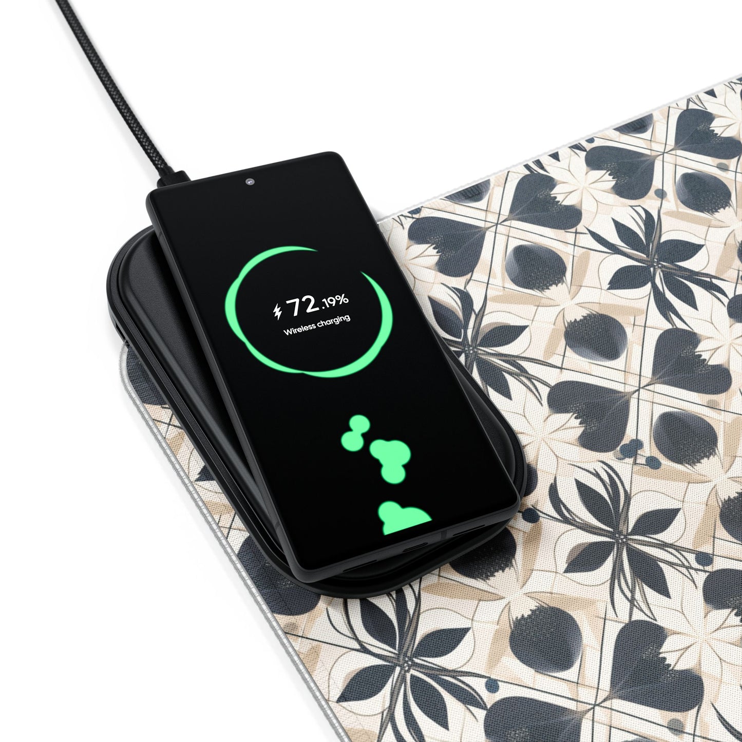 rgb gaming mouse pad with 15‑watt Qi wireless charging – usb‑c extended desk mat, geometric floral