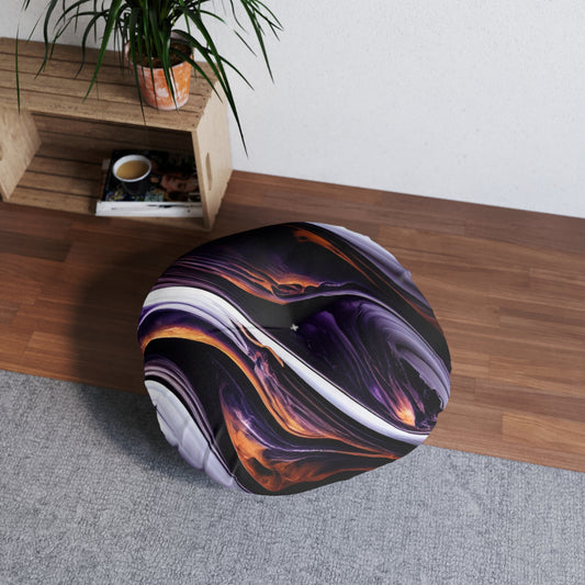 Round Tufted Floor Pillow – Galaxy Boho Pouf Cushion, Cosmic Swirl, Reversible, Two Sizes