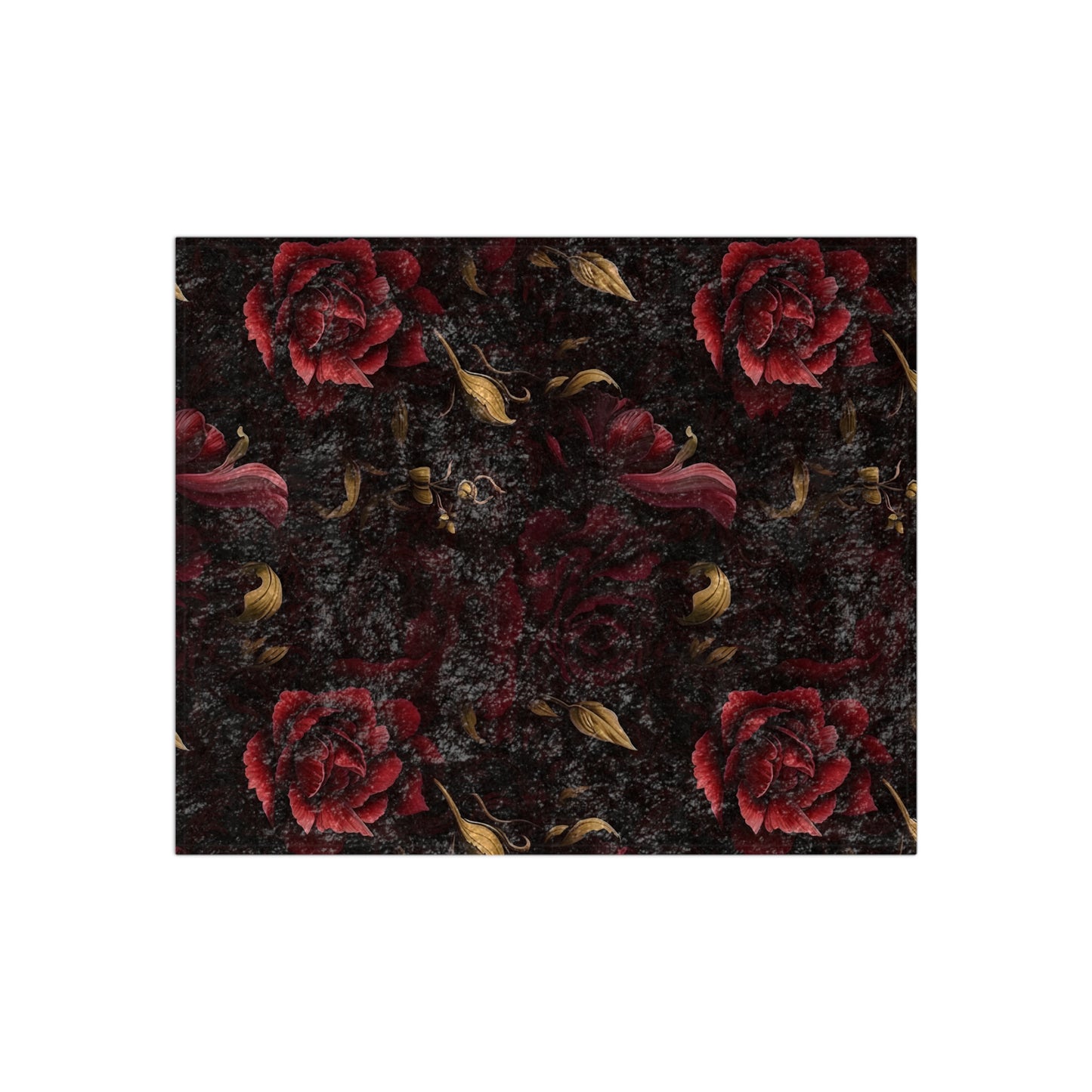 Dark Red Rose Pattern Crushed Velvet Blanket | Gothic Floral Throw
