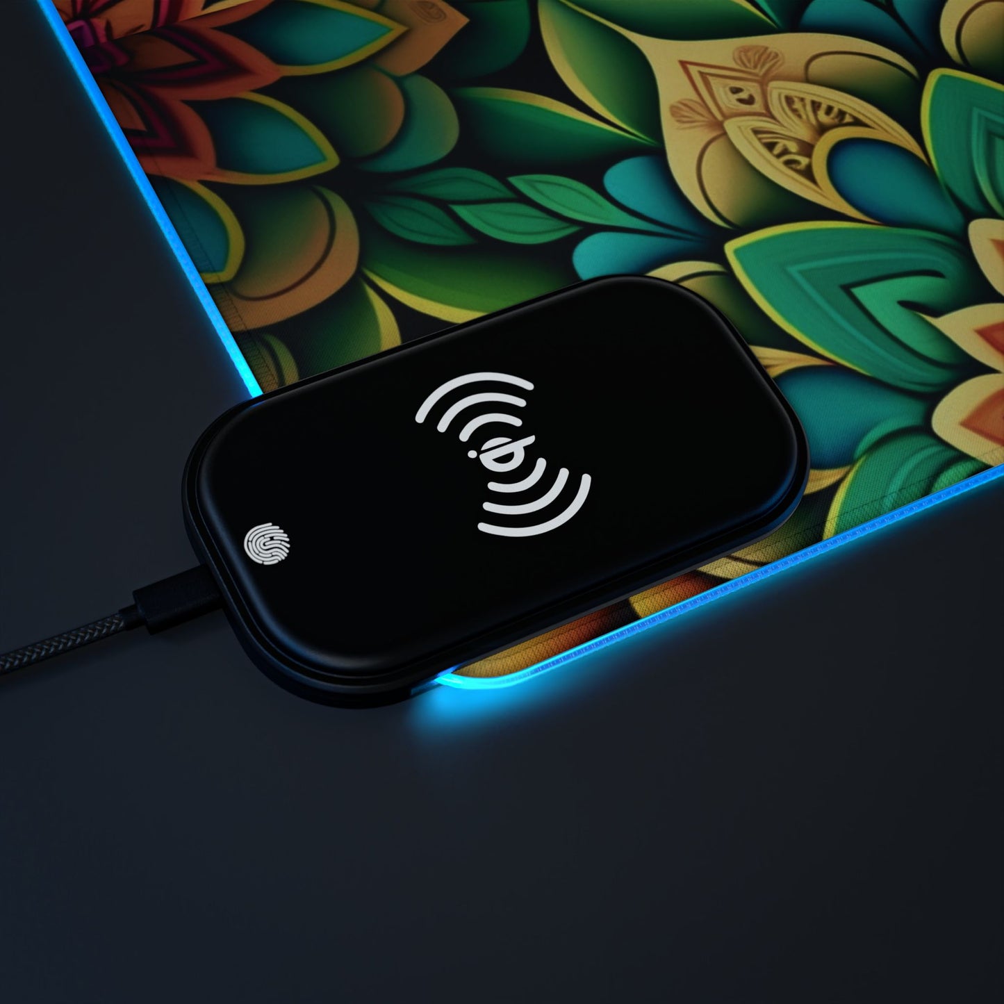 Mandala RGB Gaming Mouse Pad | Wireless Charging | Large Artistic Desk Mat