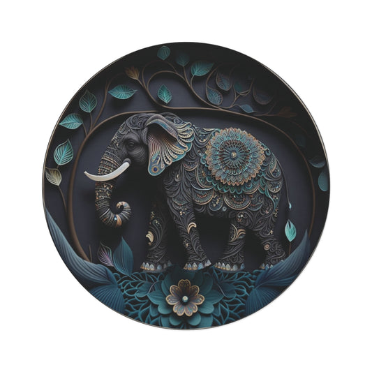 60" Elephant Mandala Round Rug - Blue Teal Boho Floral Meditation Decor & Soft Chenille Floor Mat